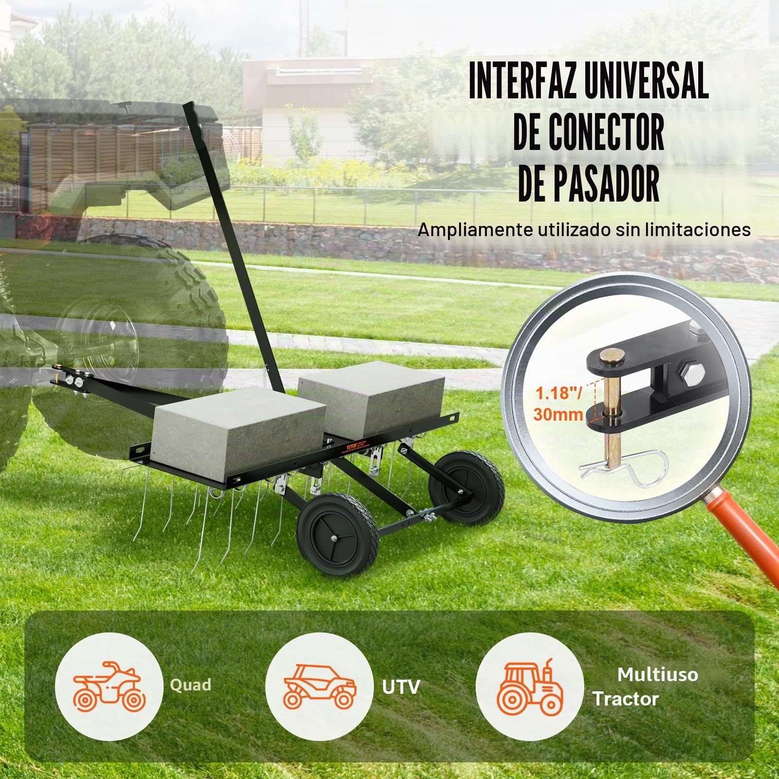 VEVOR Cortacéspedes de Remolque detrás de 1015 x 1140 x 865 mm con 20 Púas de Acero de Resorte, Rastrillo de Césped para ATV o Cortacésped, con Mango de Elevación para Césped de Granja de Jardín