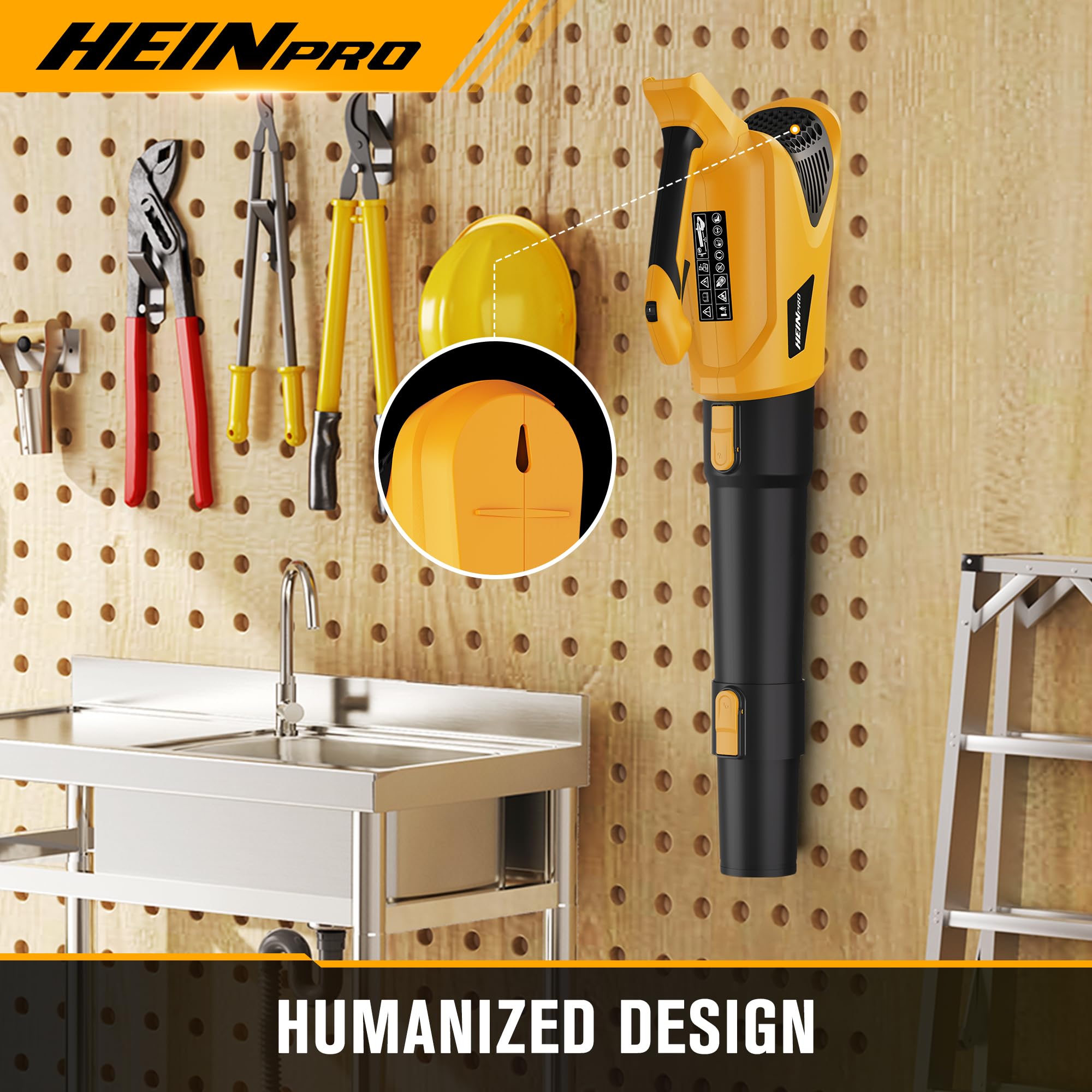 HEINPRO Soffiatore per foglie senza fili compatibile con batteria Dewalt max 20 V, 500 CFM/150 MPH, soffiatore elettrico per foglie senza fili, 5 modalità di velocità, soffiatore a batteria per la