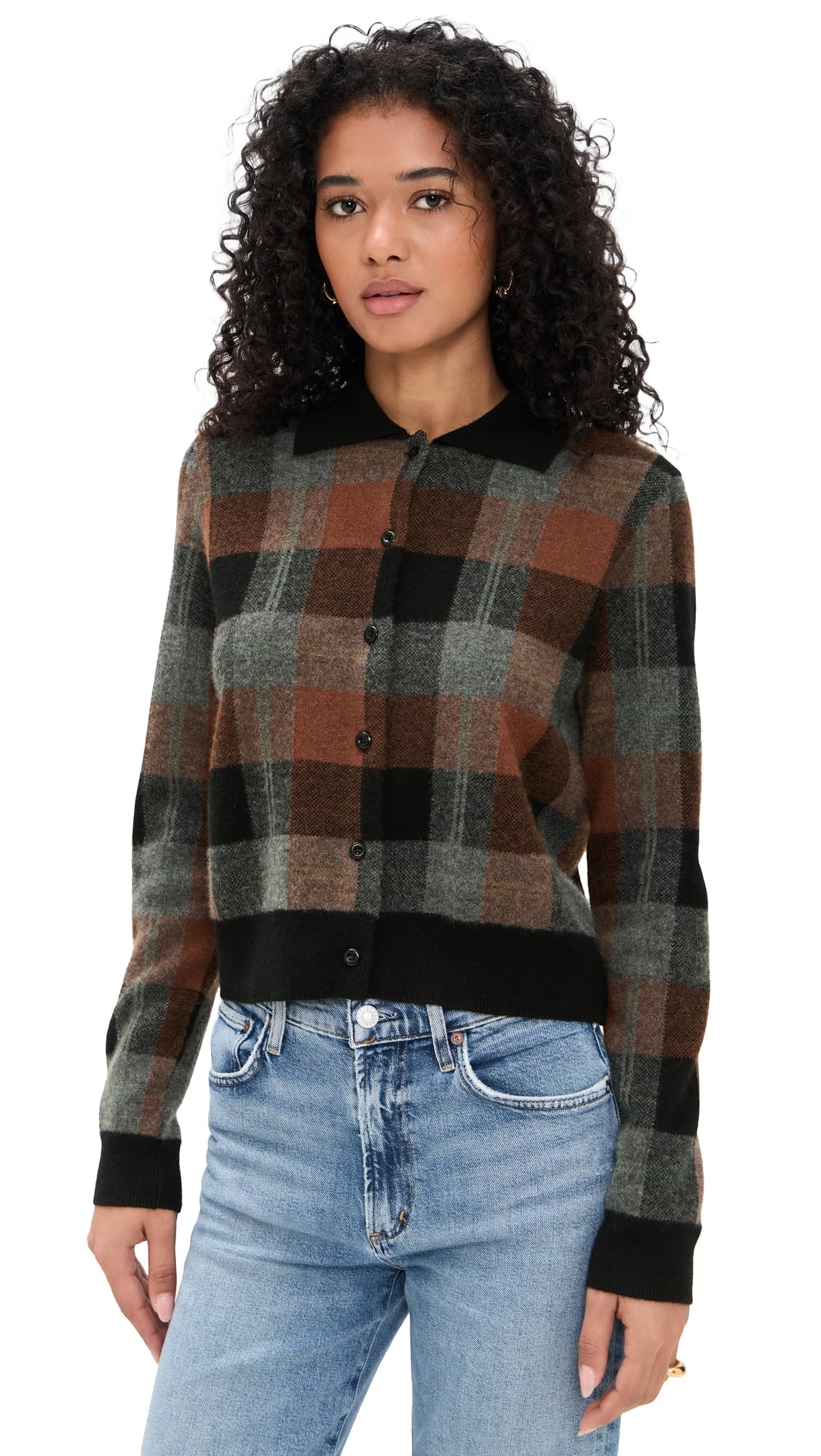 Vince Womens Check Plaid Cashmere Polo Cardigan