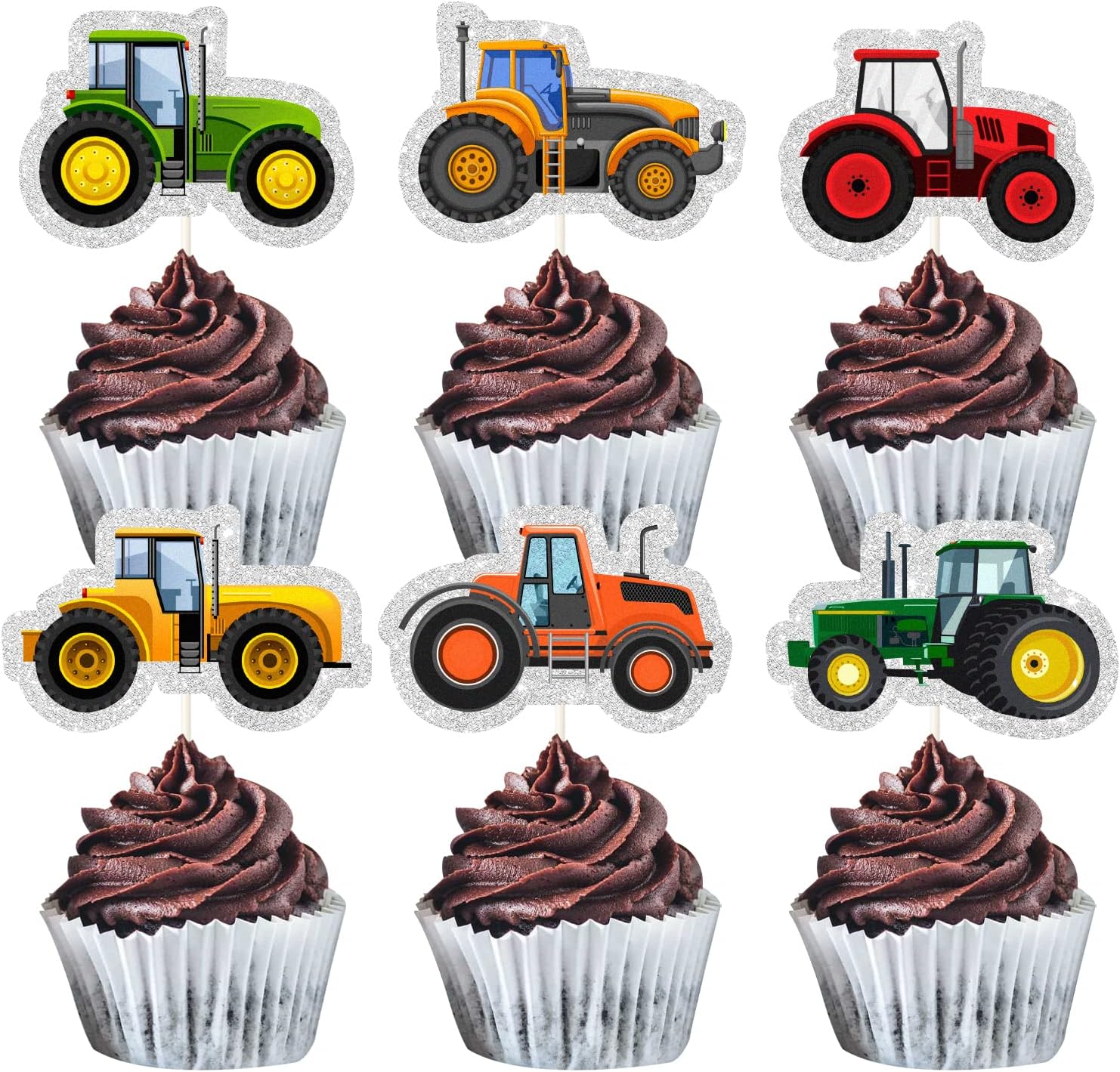 Amazon.com: 24 Tractor Cupcake Toppers, Farmer Edible Cake Decorations ...