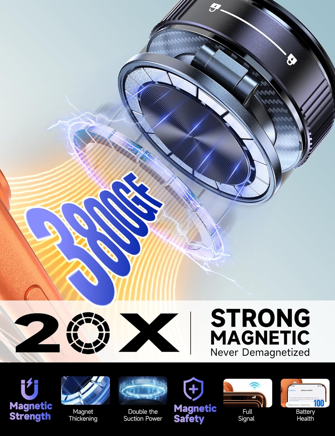 Vacuum Magnetic Phone Holders for Your Car [105+LBS Suction & 3800gf Magnetic] Magsafe Car Mount, 360° Adjustable Car Phone Holder Mount for Windshield/Mirror/Kitchen/Gym for iPhone & Android - Image 4