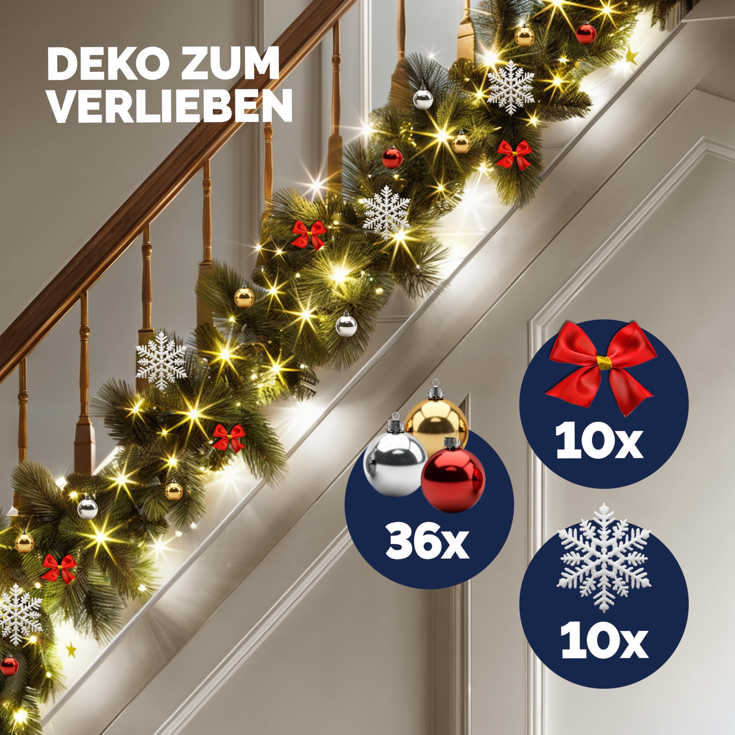 CASARIA Weihnachtsgirlande Beleuchtet Deko Fernbedienung 5m 80 LED Timer Dimmbar 8 Leuchtmodi Außen Weihnachtsdeko Weihnachten Girlande Tannengirlande
