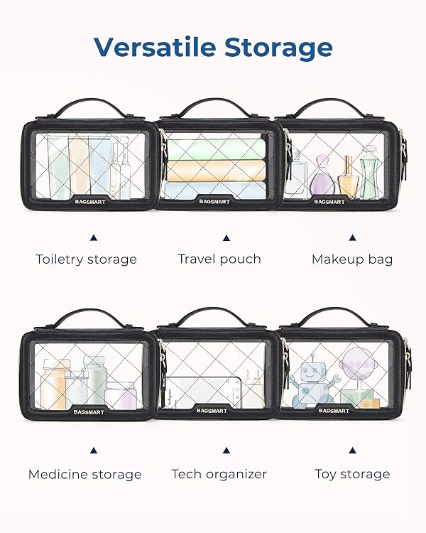 BAGSMART Clear Makeup Bag Set, TSA Approved Toiletry Bag, Clear Travel Bags for toiletries, Cosmetic Bags with Zipper, Makeup Organizer Bags Fit Carry-on Travel Essentials, Nude Pink by BAGSMART - Image 6