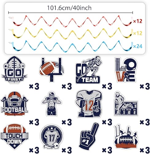 Miniatura 2 de QOUBAI 84 piezas de remolinos colgantes para fiesta de fútbol, decoración de remolinos de fútbol azul, cascos, trofeos, remolinos de rugby, regalos