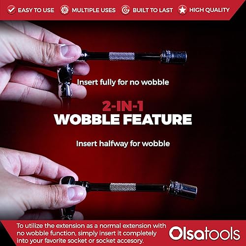 Miniatura 4 de Olsa Tools Juego de extensión de zócalo Wobble – 9 barras de extensión Cr-V de doble función – 1/2", 3/8", 1/4" accesorios de trinquete con agarre
