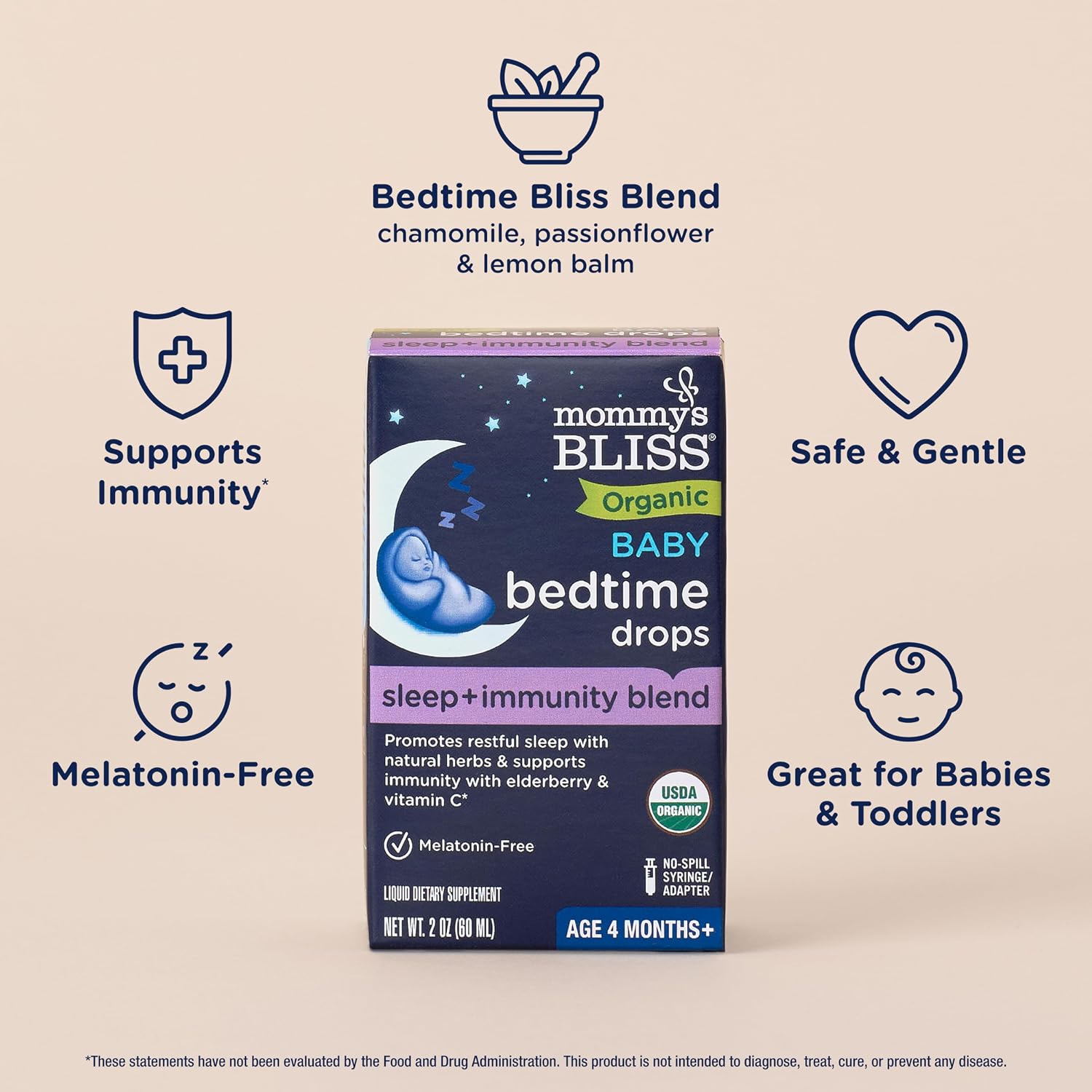 Mommy's Bliss Organic Baby Bedtime Drops + Overnight Immunity Support*, Promotes Restful Night, Melatonin Free, Age 4 Month+, 2 Fl Oz image 3