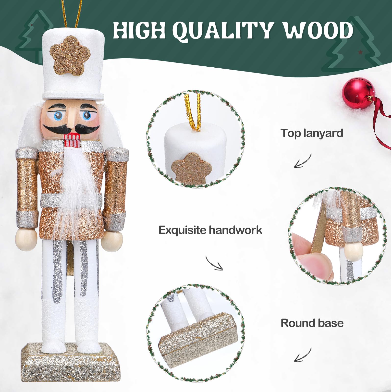 Lot De 6 Casse-noisettes De Noël En Bois 13 Cm - Soldats Traditionnels à Suspendre Pour Sapin Et Déco Maison