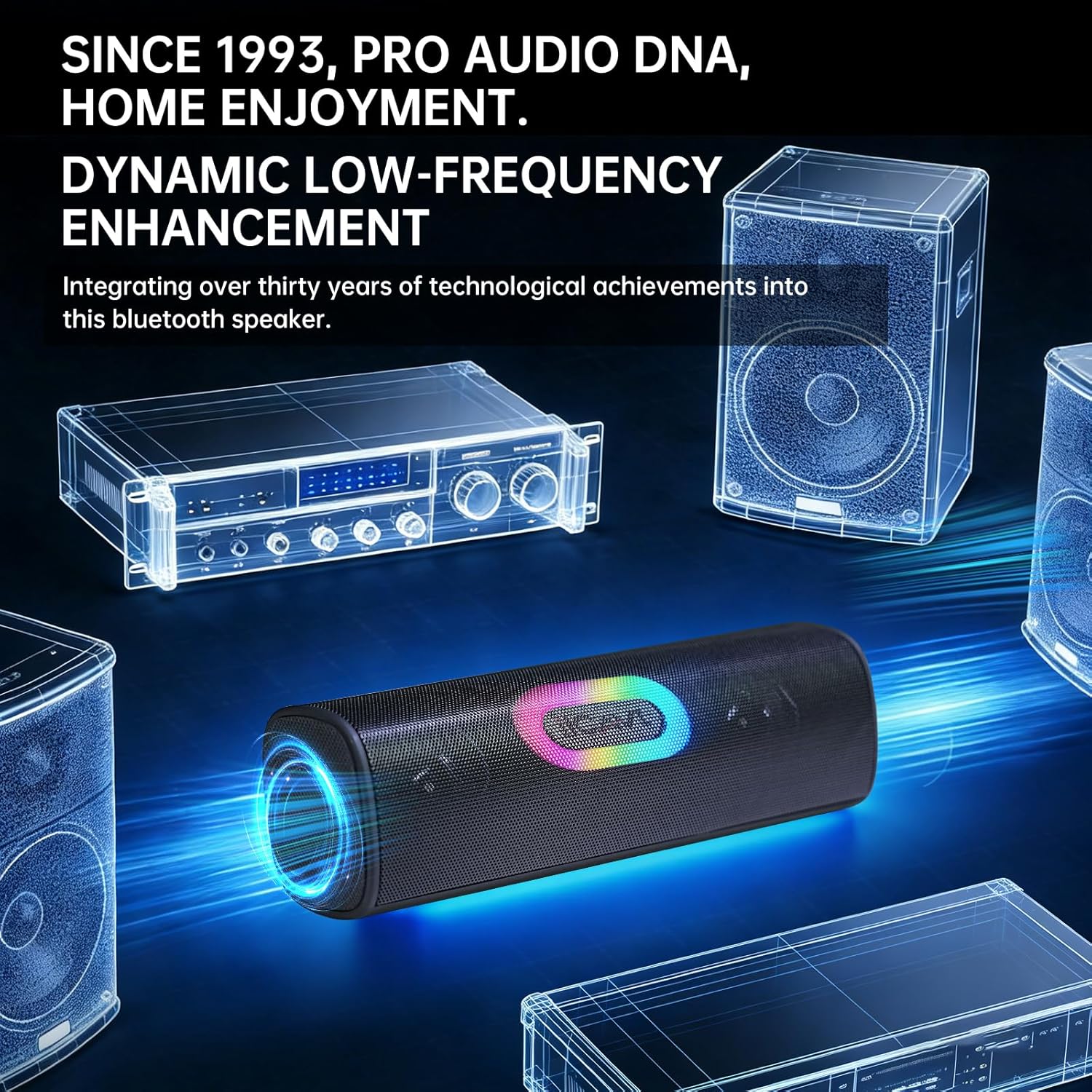 Bluetooth Speaker Wireless, 24w Blue Portable Bluetooth Speaker with TWS Pairing, USB Input, AUX Input, TF Card Slot, 20H Play time, RBG Light, IPX5 Waterproof for Home/Party/Outdoor - Image 2