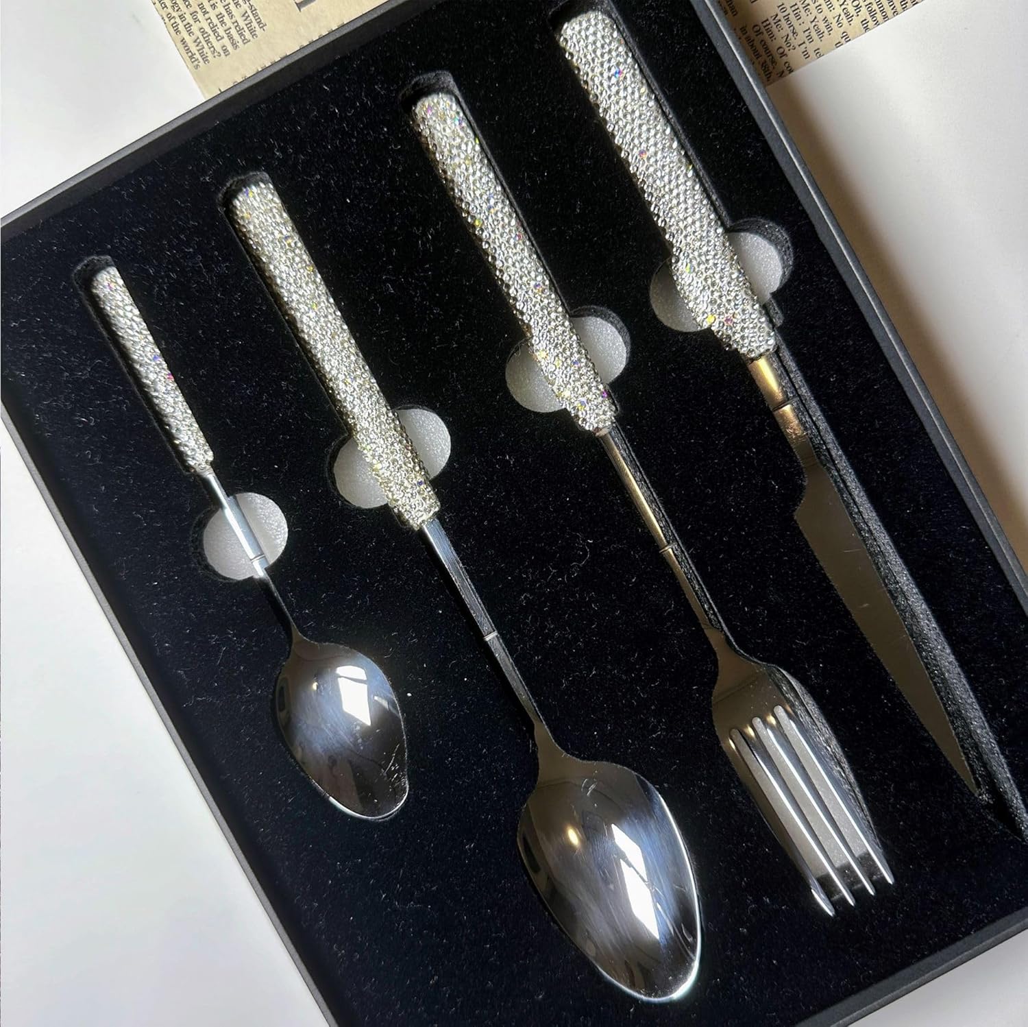 Cutlery Set, 3/12/18/24/30/36 Pcs 304 Stainless Steel Light Luxury Steak Knife and Fork Box Set (Gold 12 Pieces for 4)