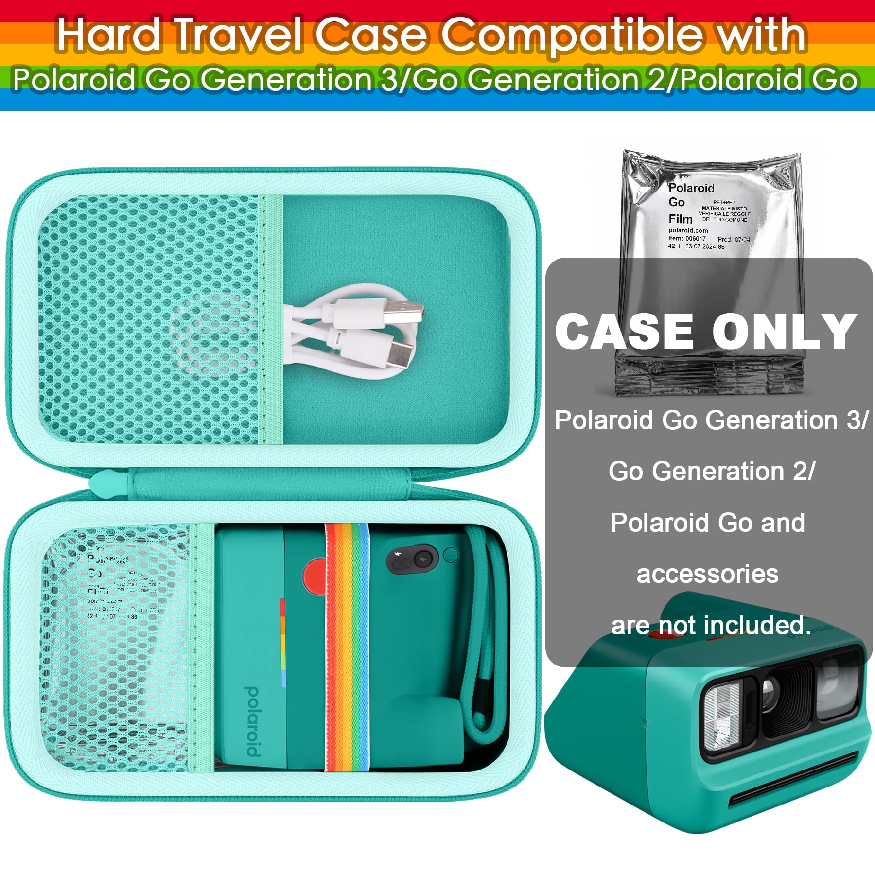 Khanka Custodia per Polaroid Go Gen 3/Gen 2/Go Mini - Grigio + Verde menta