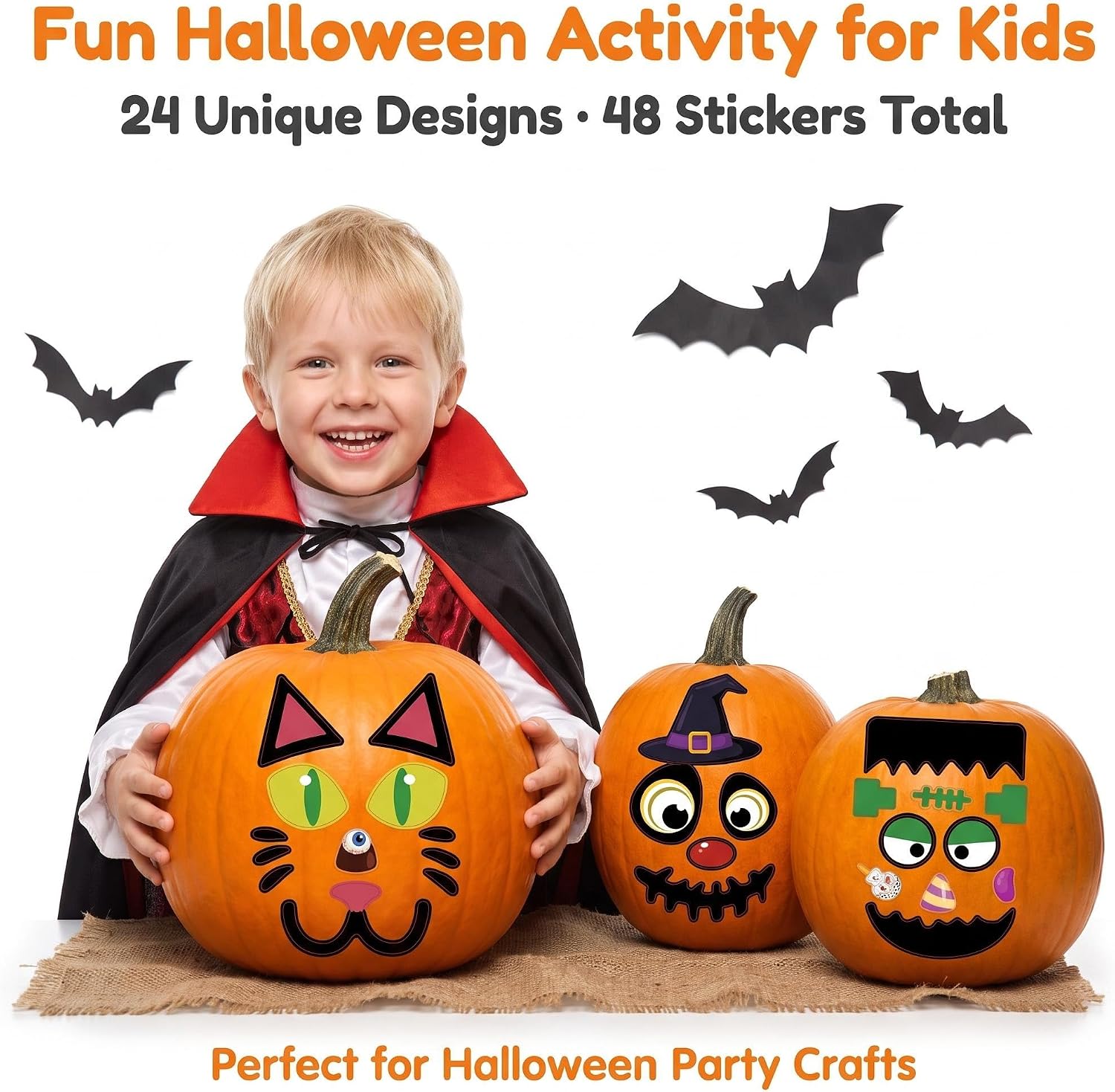 48 Sheets Pumpkin Decorating Kit, Halloween Pumpkin Face Stickers image 5