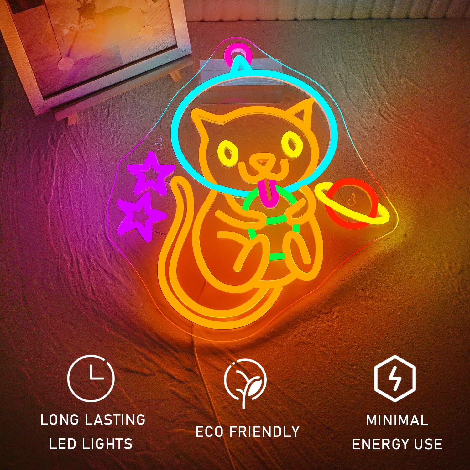 ineonlife Astronaut Milk Tea Cat Neon Sign for Wall Decor Dimmable Cat Neon Light Sign USB Port Led Sign for Milk Tea Shop Children's Room - Image 4