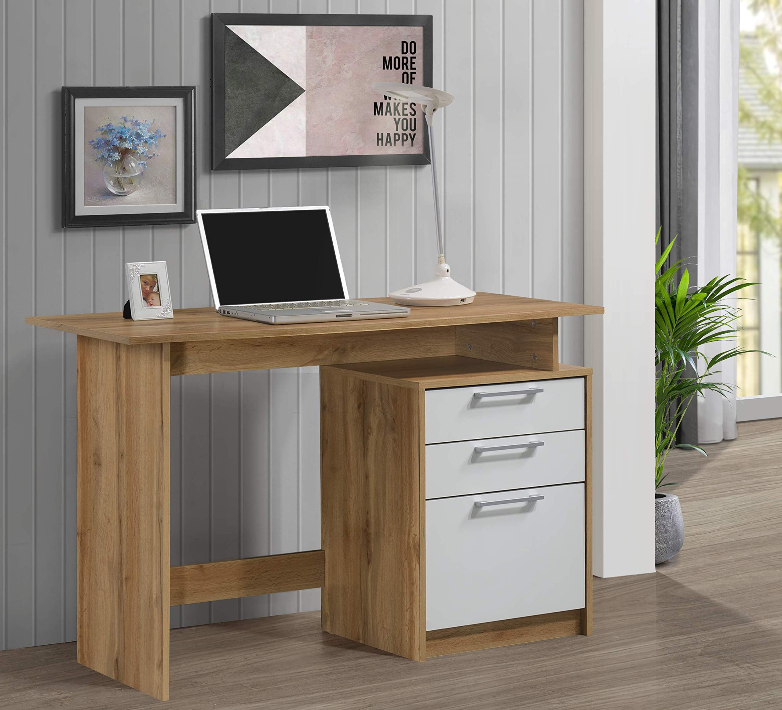 DeckUP Plank Turrano Engineered Wood Finish Study Table and Office Desk (Wotan Oak and White)