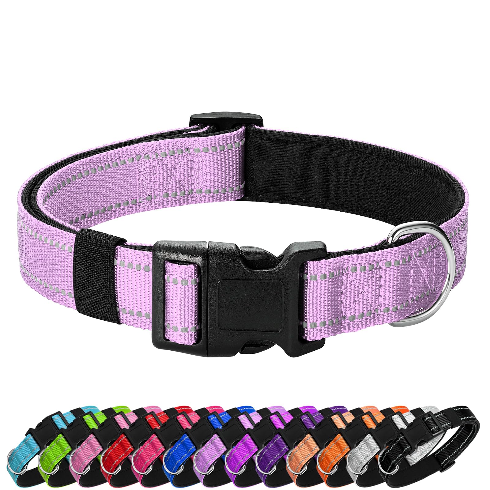 Photo 1 of [Collar Dirty] PenSeepet Reflective Dog Collar Padded with Soft Neoprene Breathable Quick Release Basic Dog Collars for Medium Large Dogs Lavender