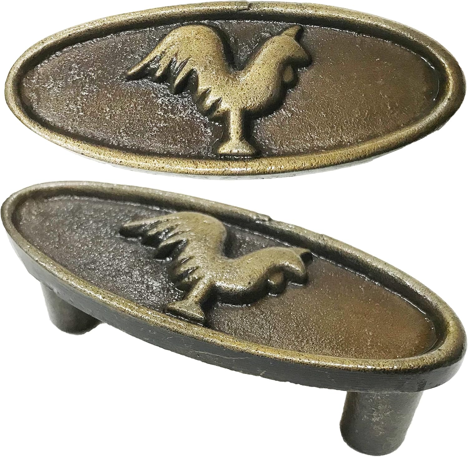 3.25"- Rooster Farm Style Handle in a Vintage Style Decor - use as Barn Door, Gate, Drawer and Cabinet Pull, Classic Iron Made Country Farmhouse pulls Bronze color-BB114