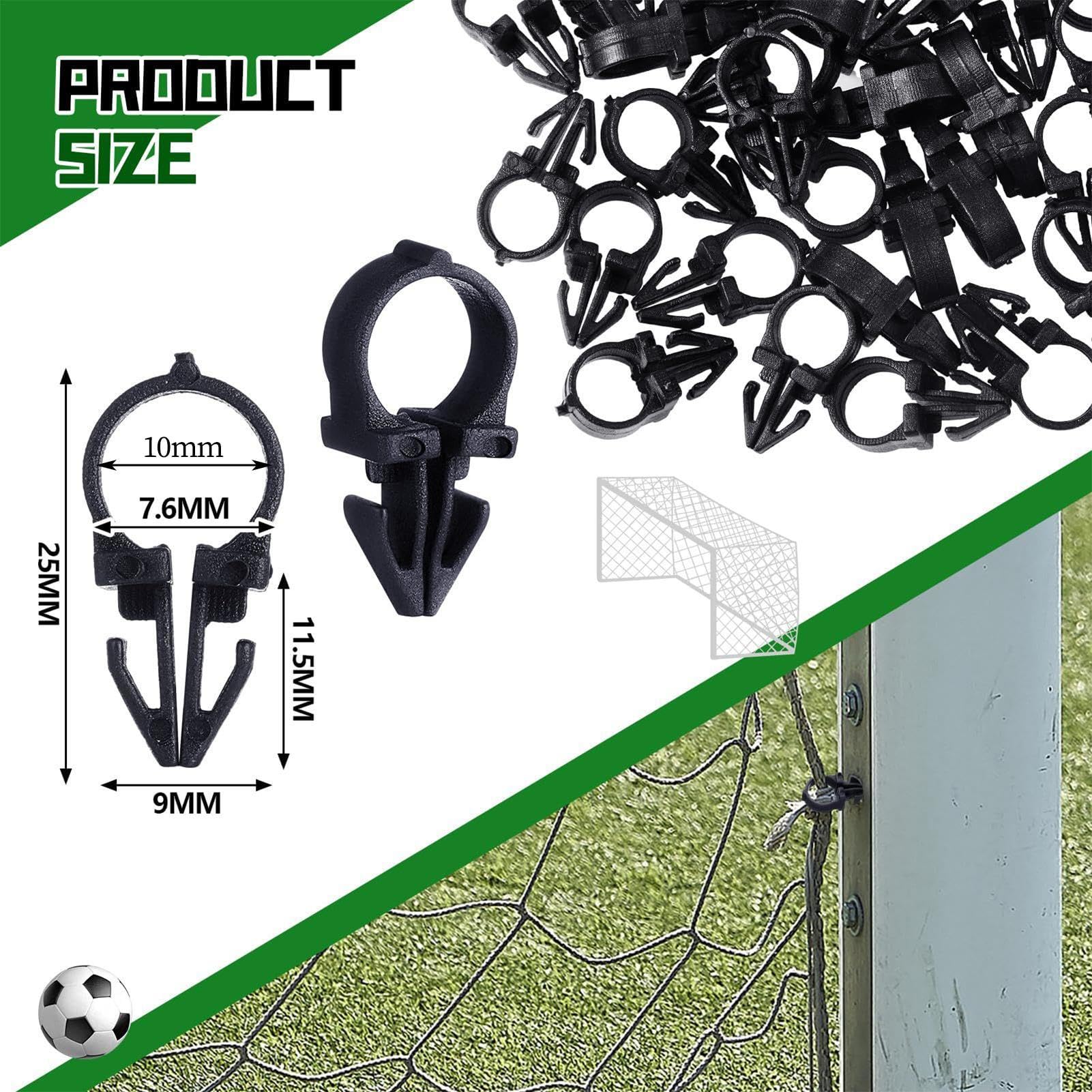 Clips de fijación para Red de fútbol, 100 Piezas, robustos Soportes para portones de Red de fútbol, Accesorios Deportivos para Patio Trasero, Entrenamiento, reparación, Ejercicio, Torneo