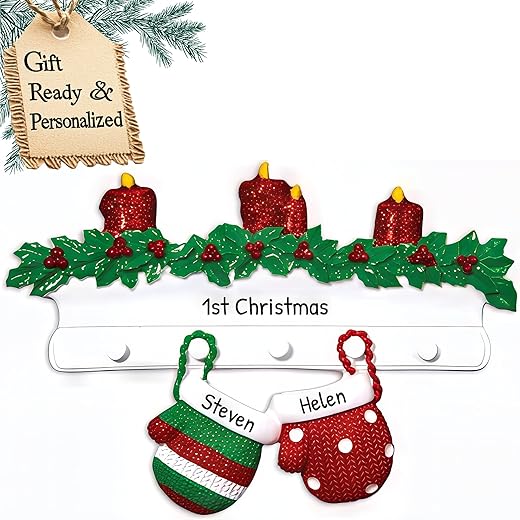 Personalized Couple Ornaments 2023- Couples Winter Gloves Ornament Hanging Decor Couple Stuff Christmas Ornaments Couple Gifts His and Hers Hand Gloves in Christmas Wreath Free Customization