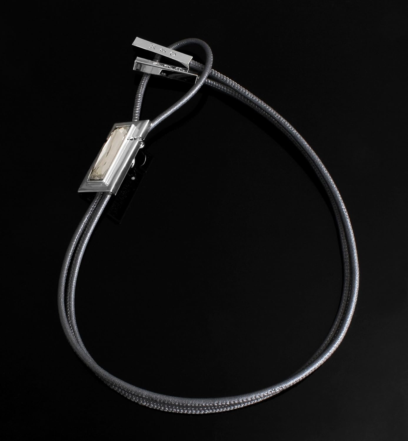 Bolo Tie Crystal Genuine Leather Runway X2 Collection Silver Night