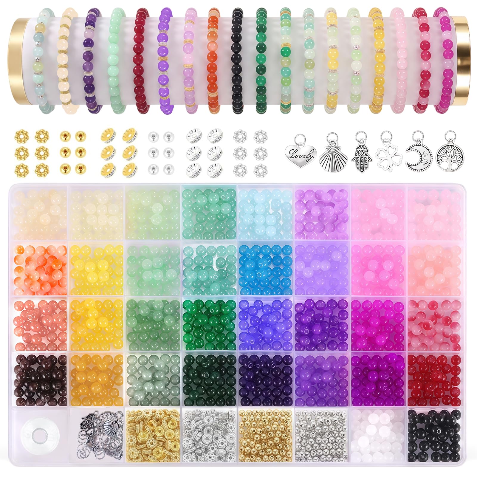 HAGOT 1400 Pcs Glass Beads for Bracelet Making, 34 Colors 6mm Bead