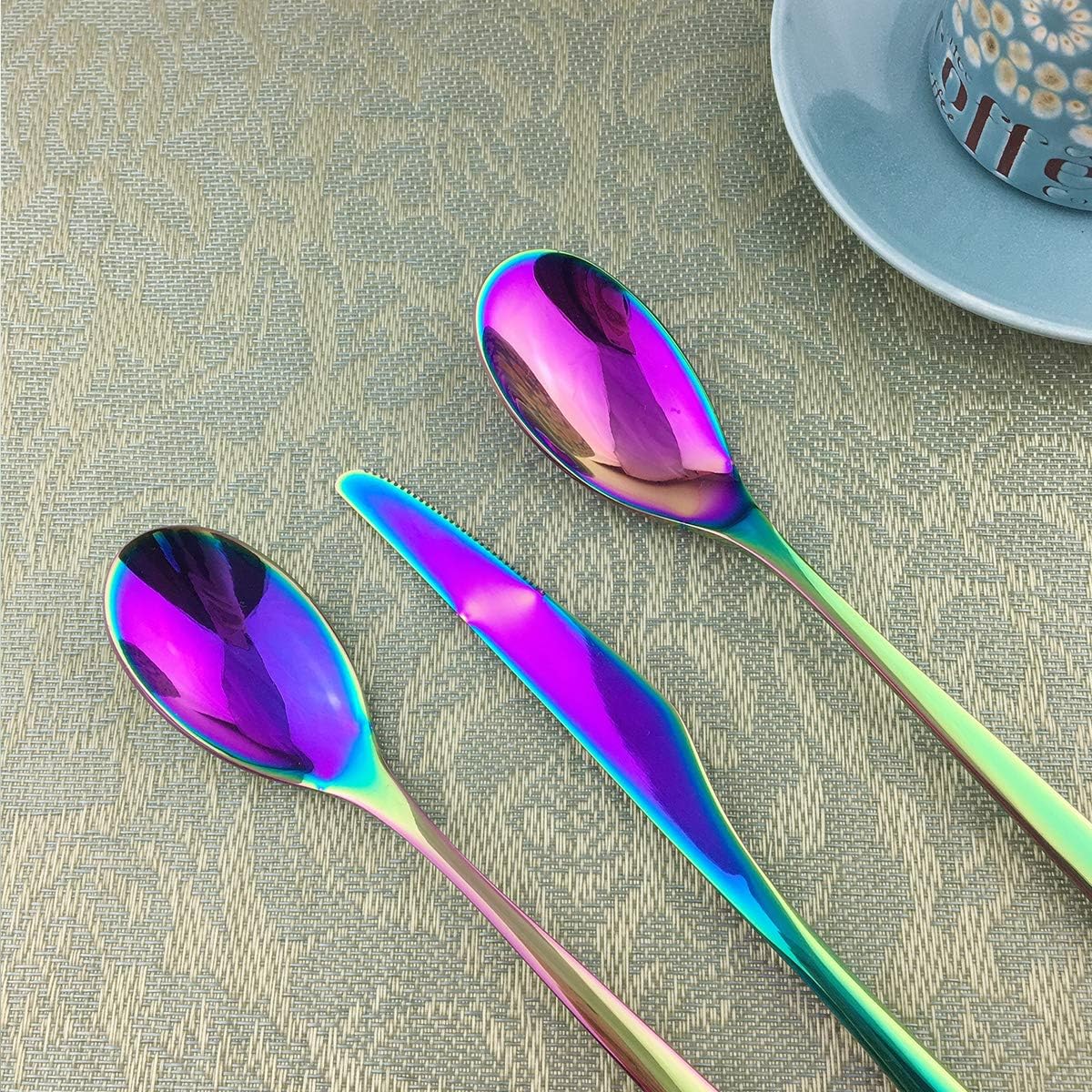 Gugrida Mirror Polishing Rainbow Colorful 20-Piece 18/10 Stainless Steel Flatware Set, Cutlery Utensil Set Service for 4, Steak Knife Spoon Fork Dessert Fork Spoon