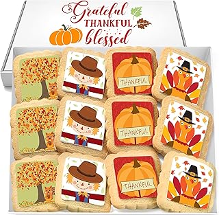 Thanksgiving Cookies 12 Pack Decorated | INDIVIDUALLY WRAPPED Sugar Cookies | Gift Basket Pumpkin Turkey Scarecrow | Nut Free