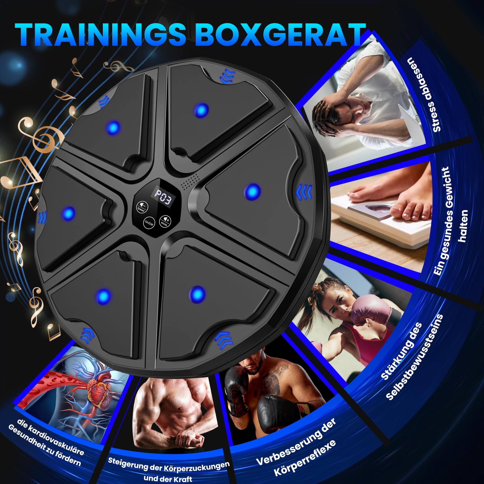 Music Boxing Machine, LED Elektronische Musik Boxing Machine mit Boxhandschuhen, 9 Geschwindigkeitsmodi und Zählmodus Unterstützt Bluetooth, Geschenk Für Erwachsene und Kinder Exercise