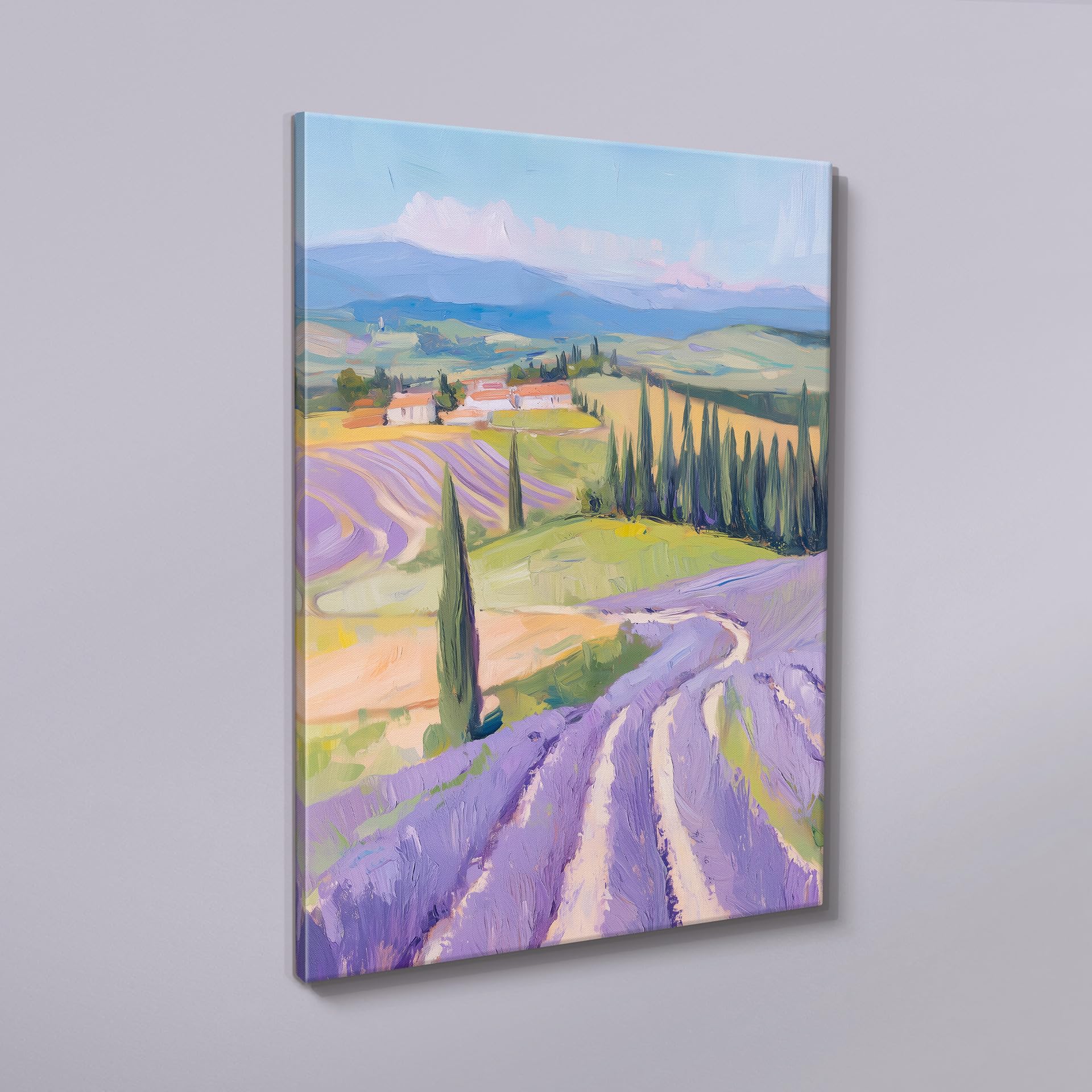 STYLER Leinwandbild Purple Fields 70 x 100 cm I Lavendelfeld bei Sonnenuntergang I Wandbild modern I Druck auf Leinwand mit Keilrahmen