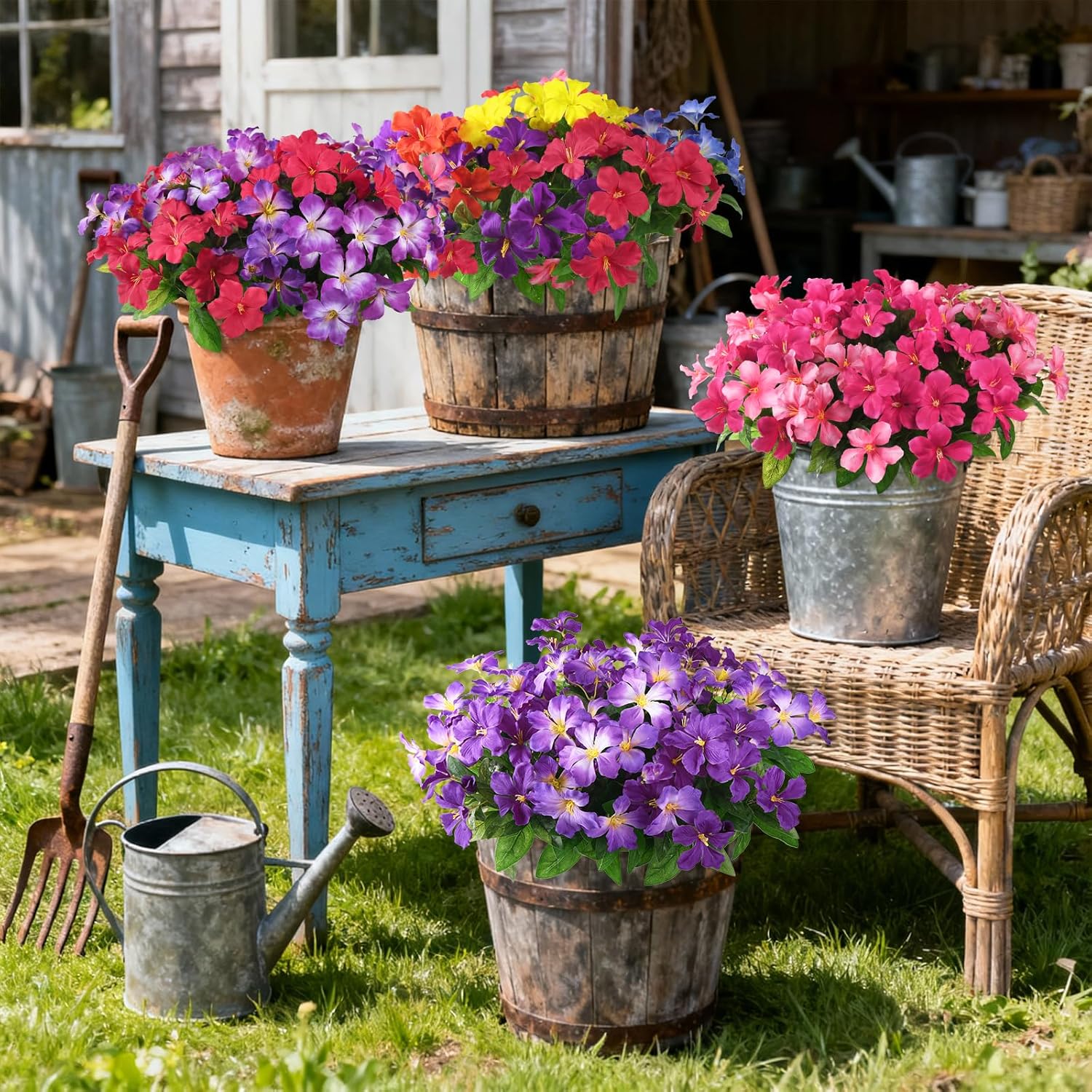 Homsunny Artificial Flowers for Outdoor, 6PCS Fake Silk Flowers UV Resistant, Realistic Faux Plants Flowers for Front Door Porch Planter Patio Yard Garden Spring Decor - Image 6