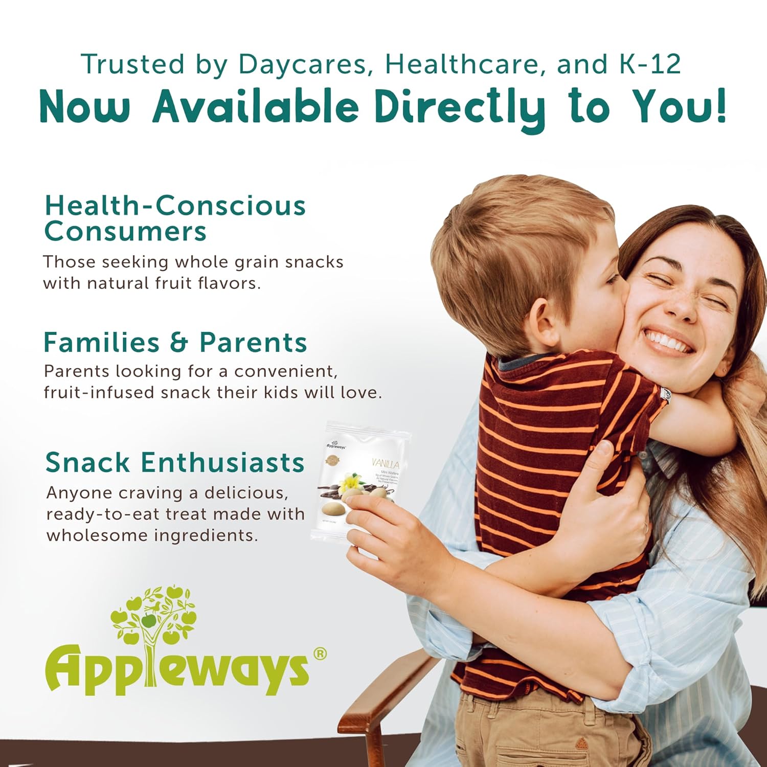 Appleways Mini Vanilla Wafers, 1 oz, 20 Count - Whole Grain Vanilla Wafer Cookies, Individually Wrapped Snacks for Kids & Adults, No Preservatives, Nut-Free School Snack Packs for Lunchboxes