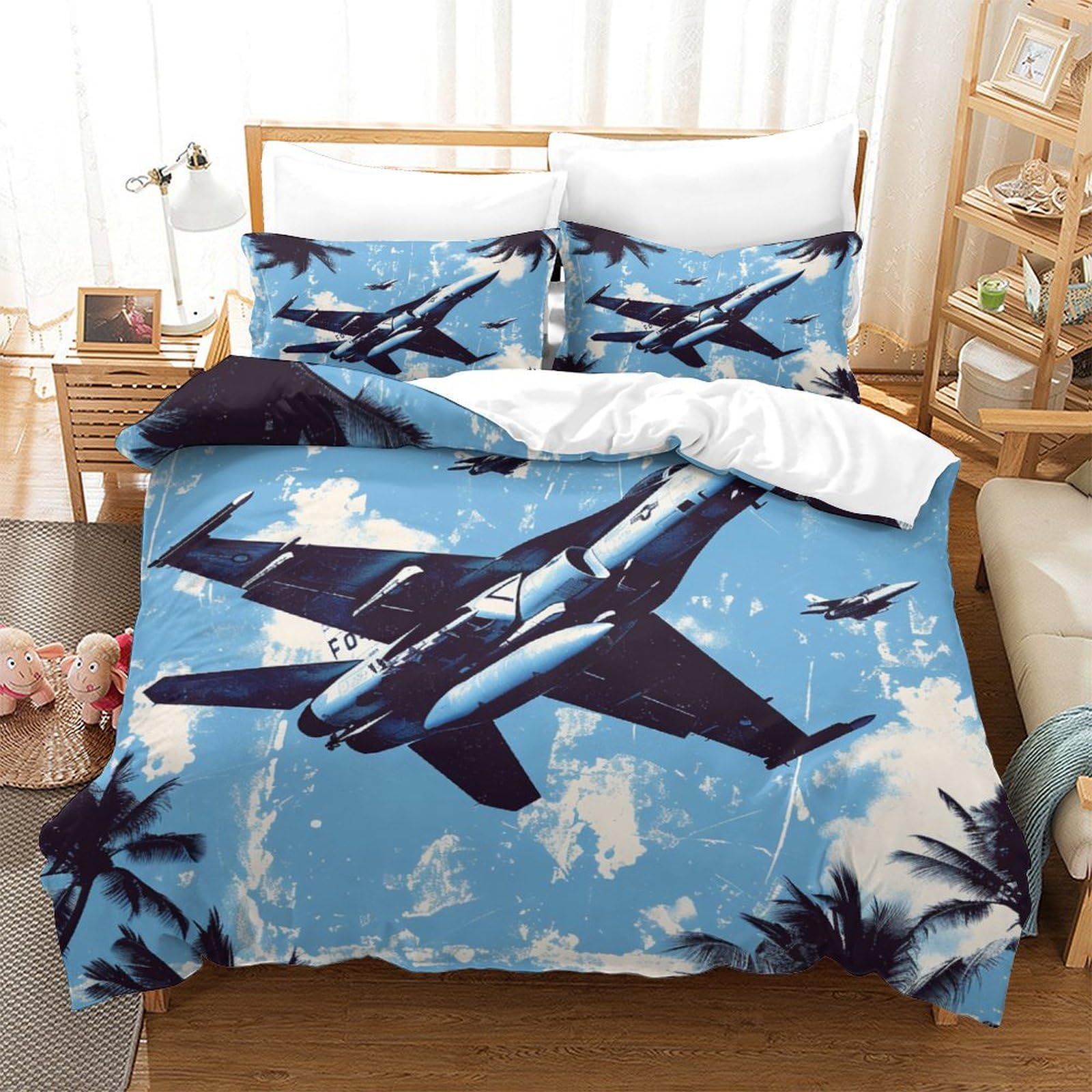 P1S9U7W5Y Aviation Inspired 3D Printed Duvet Cover Set 3pcs Microfiber Aircraft Bedding Set King（220x240cm）