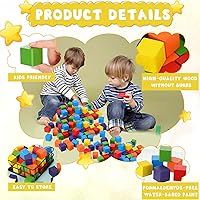 Vista 3 de Libima Juego de 100 bloques de construcción de madera de 1.2 pulgadas, juego de bloques de madera de arco iris, cubos cuadrados de madera coloridos