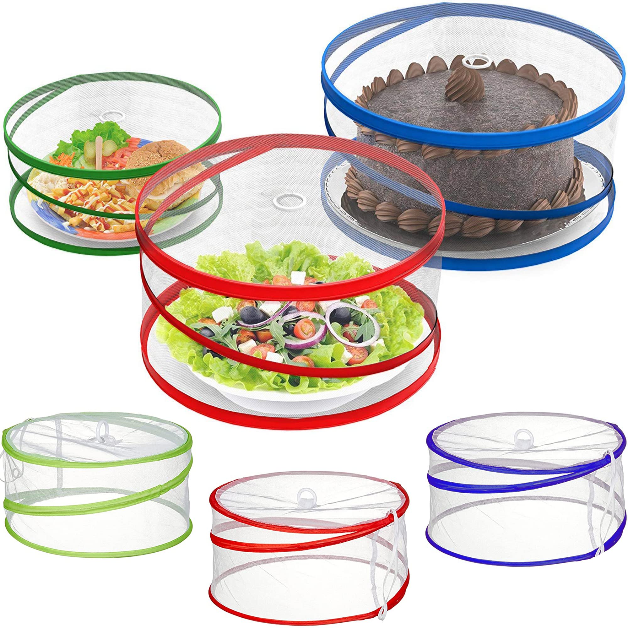Denny International 3X Collapsible Pop-Up Mesh Food Covers – Set Of 3 (12, 13.75, 15 In) With Elastic Closure, Pest-Free, Clear View For Bowls And Cakes