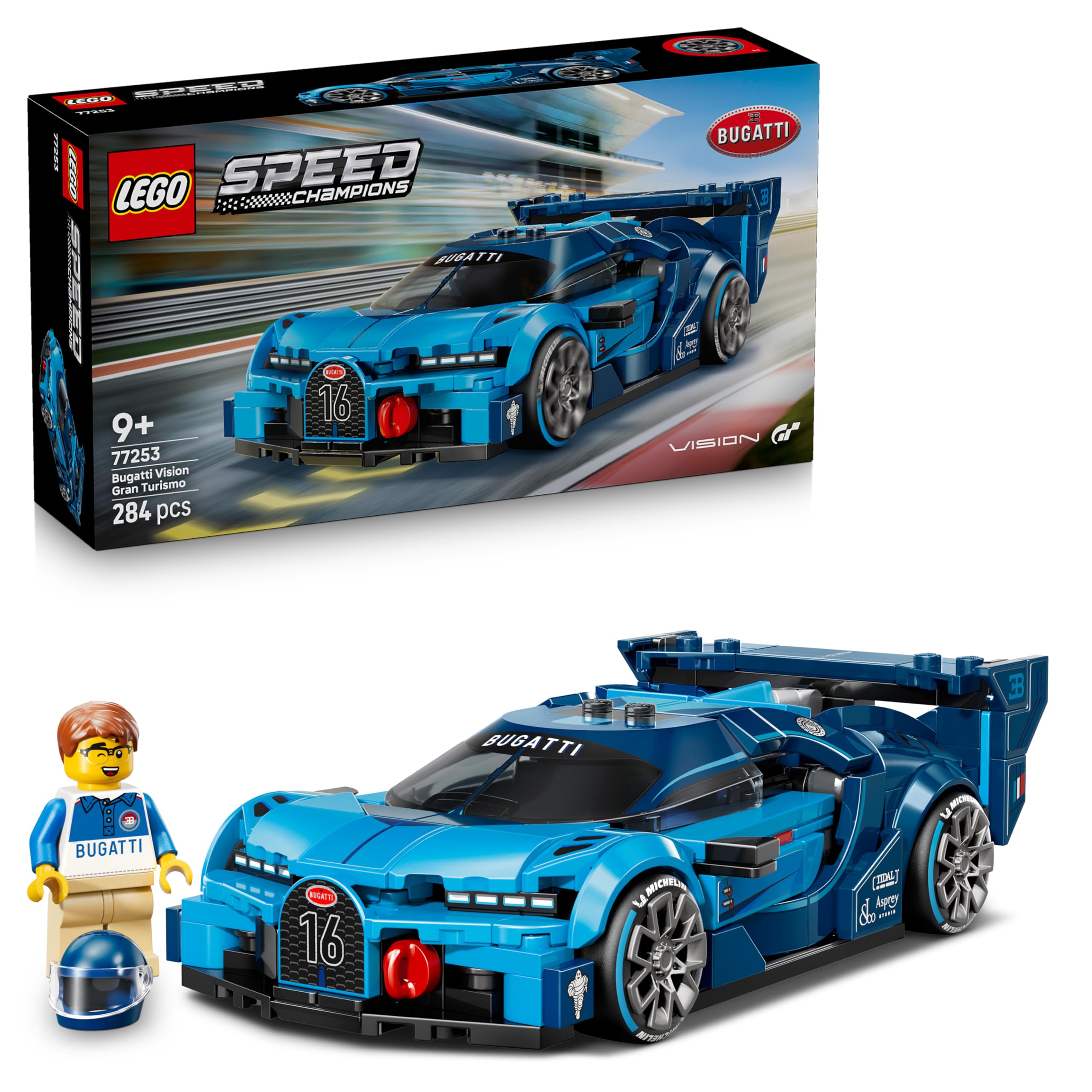LEGO Speed Champions Super Auto Sportiva Bugatti Vision GT - Modello di Macchina Giocattolo con Minifigure da Collezione - Idea Regalo per Bambini da 9 Anni in su Fan degli Sport Motoristici - 77253