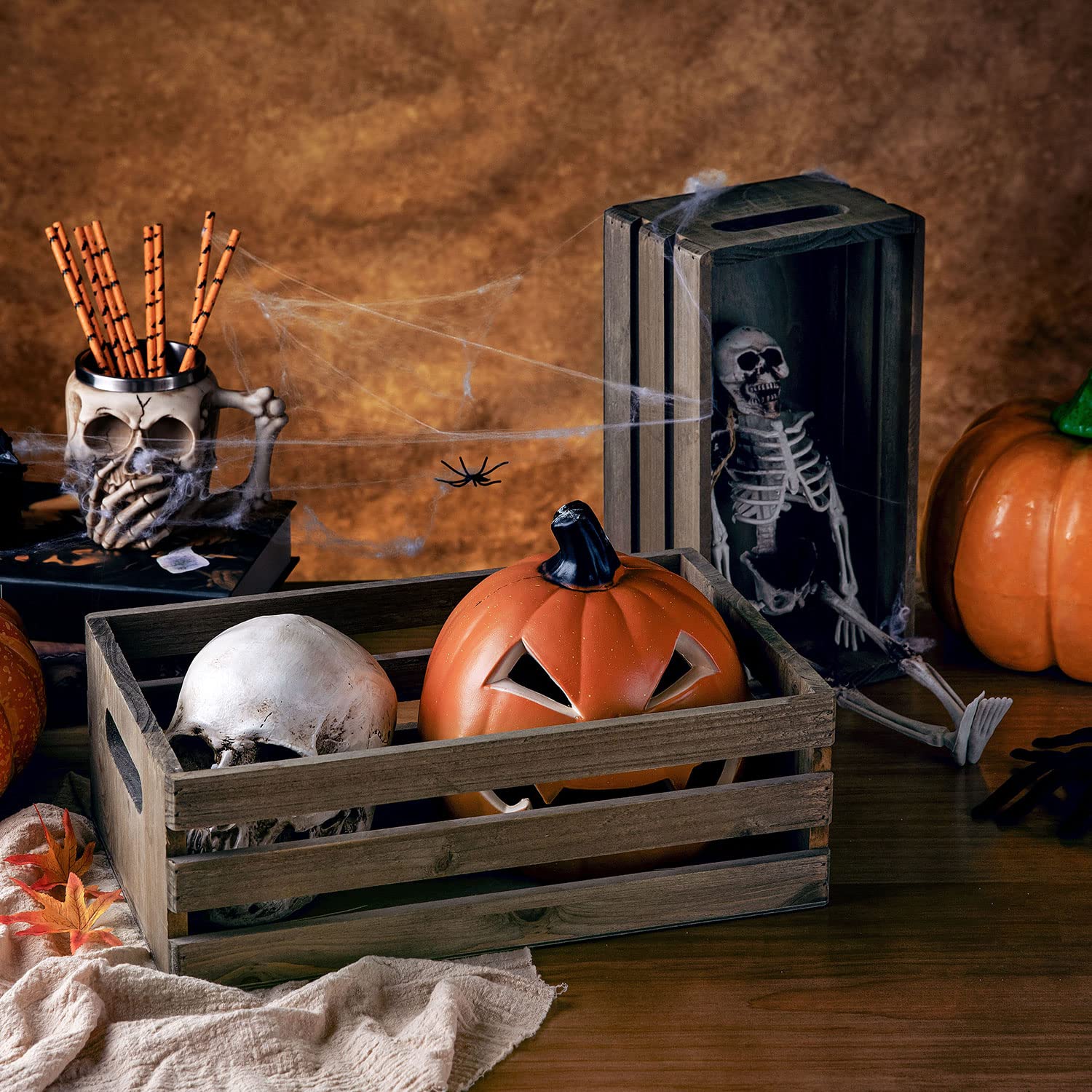 MyGift Rustic Brown Wood Decorative Storage Boxes with Cutout Handles - Country Style Nesting Crates, Open Top Pallet Design Bins, Set of 2