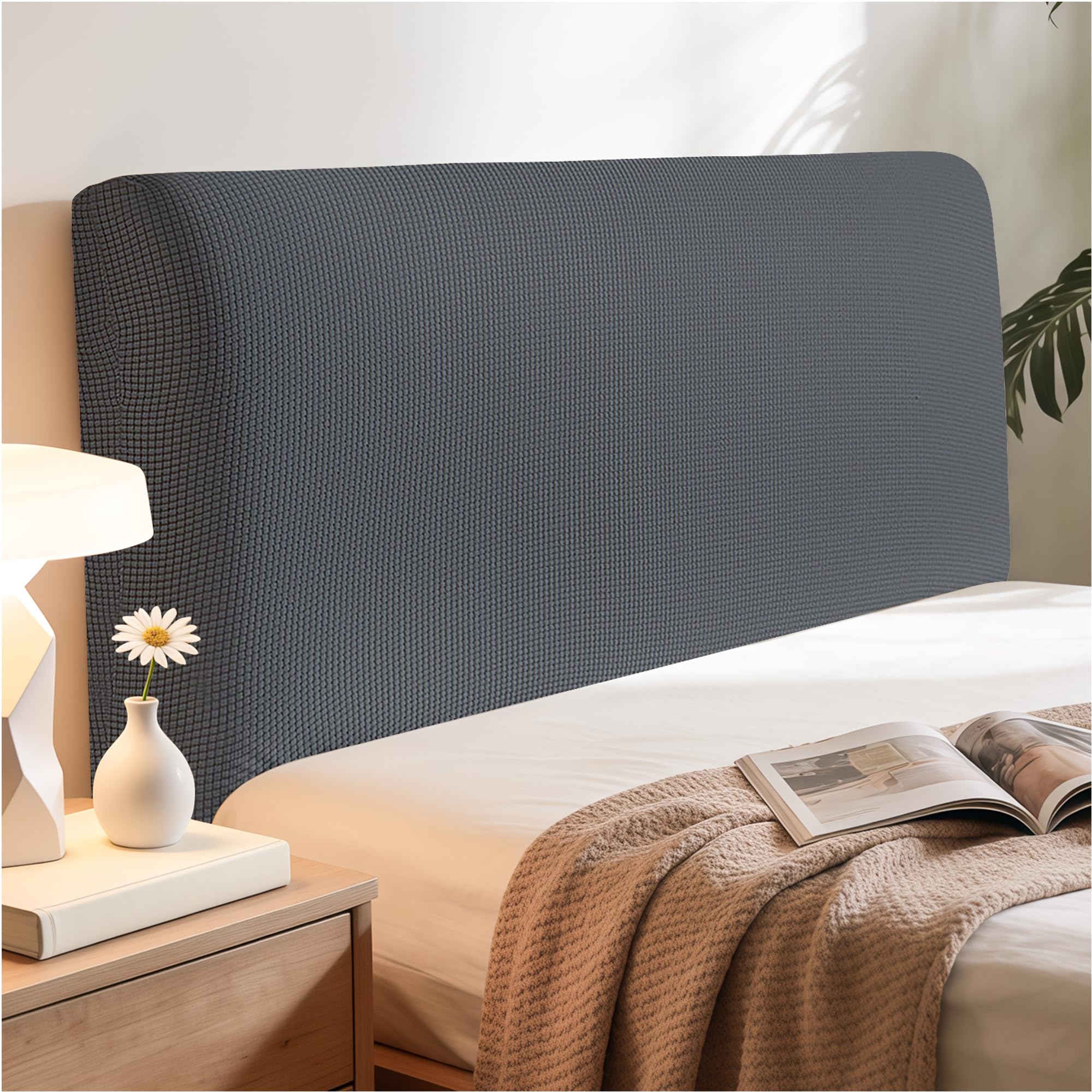 Niuoppy Bed Headboard Cover Fully Wrapped, Stretch Head Board Covers for Single Bed, Beds Headboard Protector Dustproof and Cat Scratch-proof (Dark Grey, 200cm)