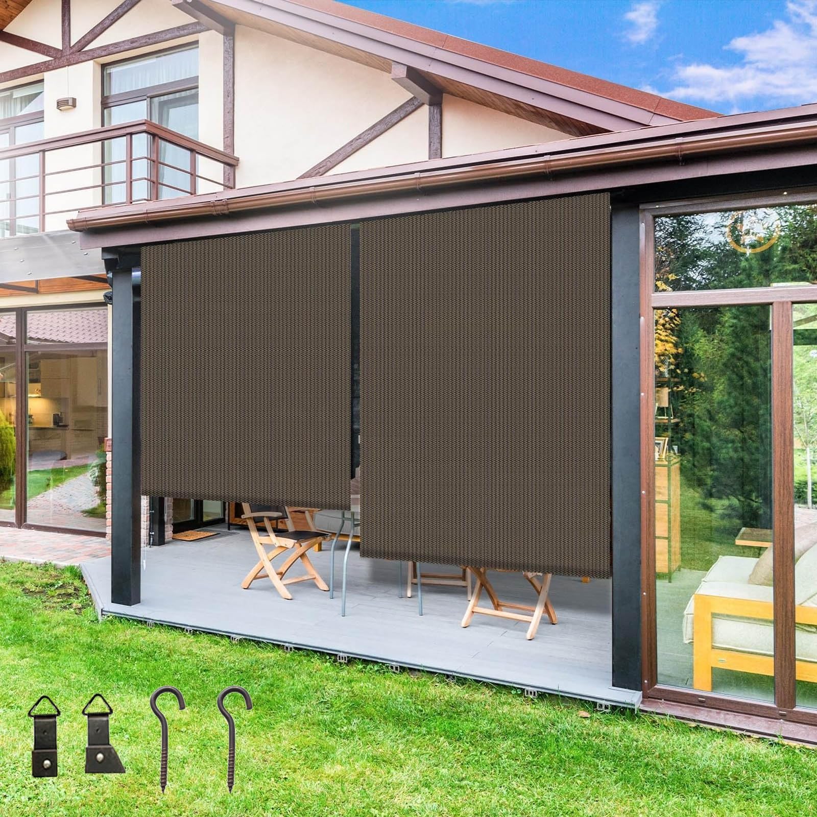 Markiza pionowa 90/180/200/240 cm, markiza balkonowa z HDPE, chusta zacieniająca, taras, pergola, na okna, brązowo-zielono-beżowa, roleta zewnętrzna, łatwa instalacja (brązowa, wys. 180 cm, szer. 90