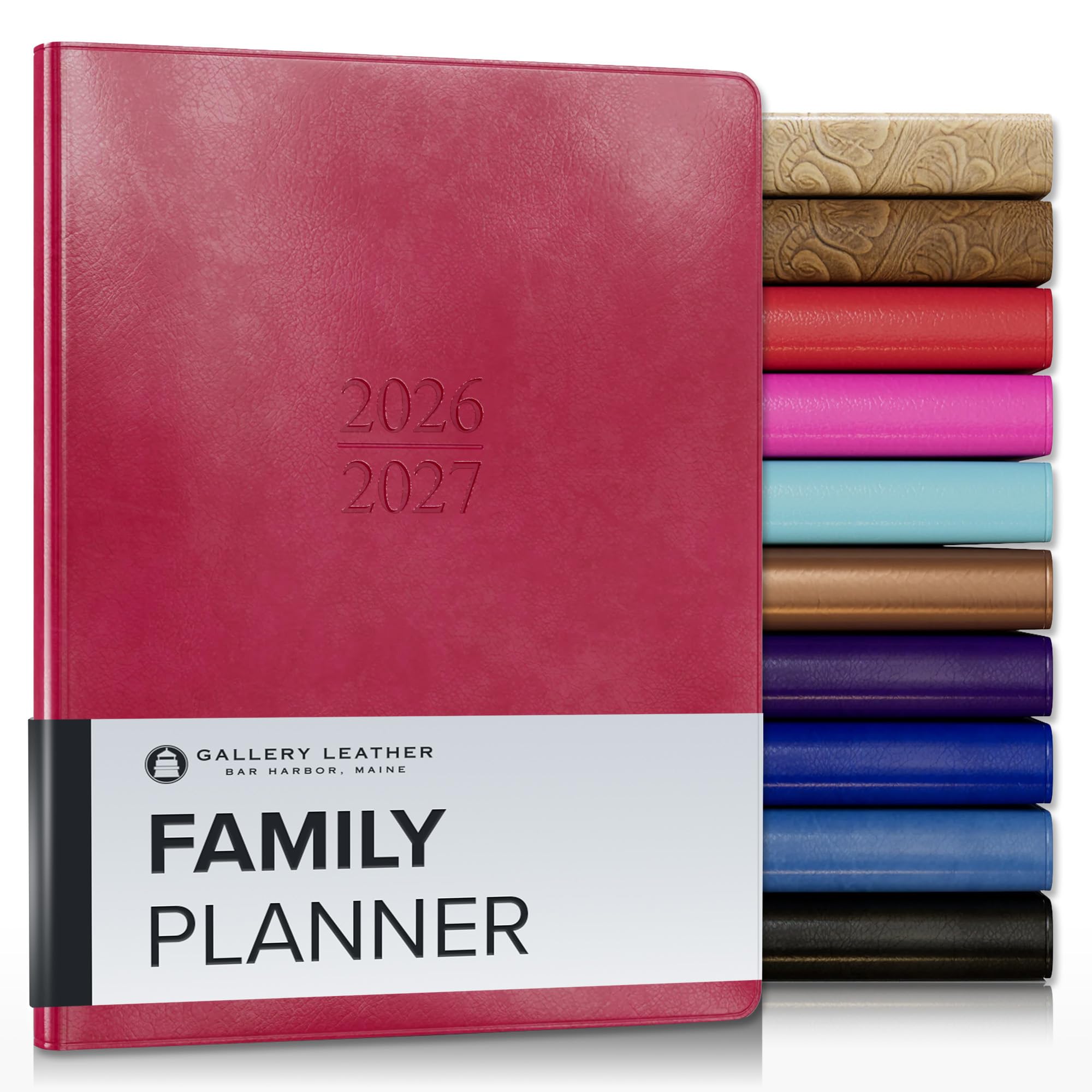 Gallery Leather Agenda familiar 2027, para madres, agenda y cuaderno con elegantes bordes de página blancos, 18 meses, rosa silvestre Acadia, 9 x 7 pulgadas