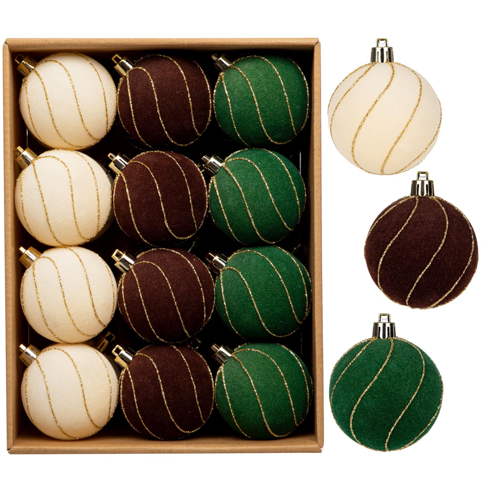 Briful - 24 pezzi di palline di Natale in velluto, 6 cm, infrangibili, decorazioni per albero di Natale, palline multicolori piccole con rivestimento in velluto e bordi dorati per la decorazione del