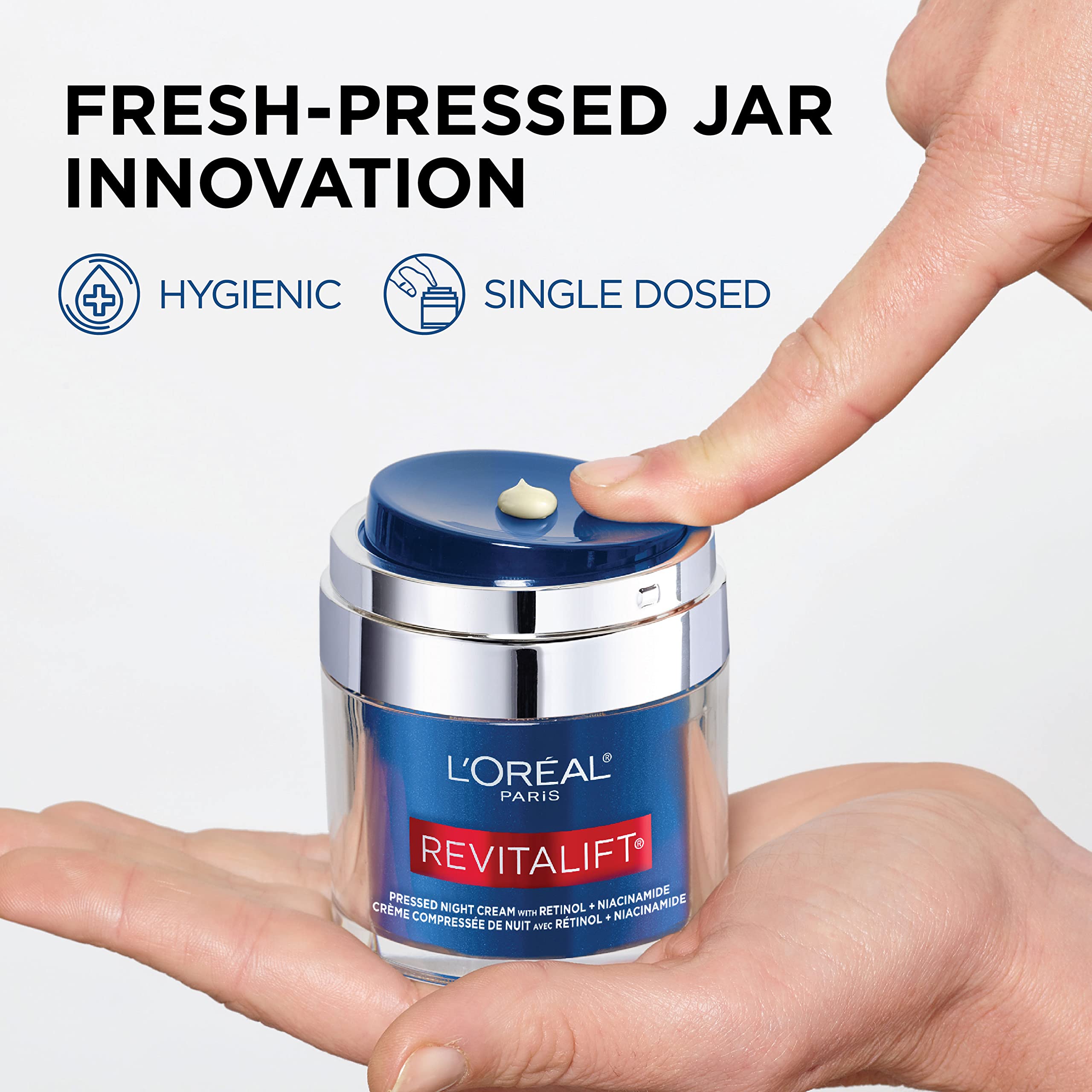 L'Oreal Paris Revitalift Pressed Night Cream, Retinol + Niacinamide, Reduces Wrinkles, Fragrance Free, 1.7 oz + Serum Sample