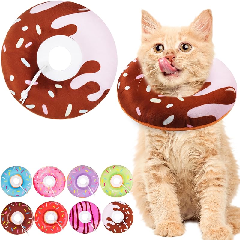 Colar de recuperação para gatos tipo donut, macio e ajustável WONONE Chocolate Pequeno