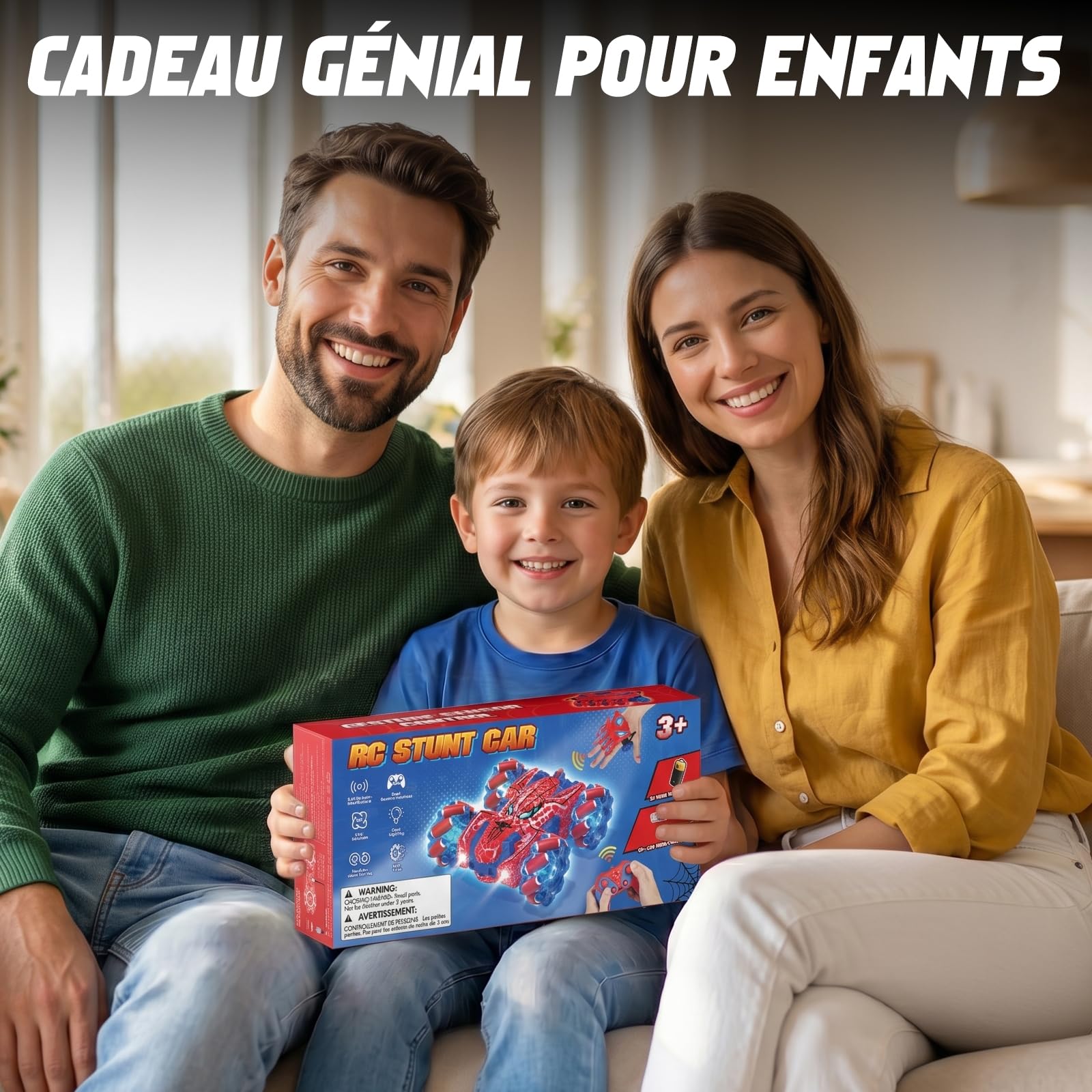 Spider Voiture Télécommandée avec Détection de Gestes, Jouet Enfant Idéal pour 4 5 6 7 8 9 10 11 12 Ans, Voiture RC Double Face avec Éclairage Complet (Rouge)