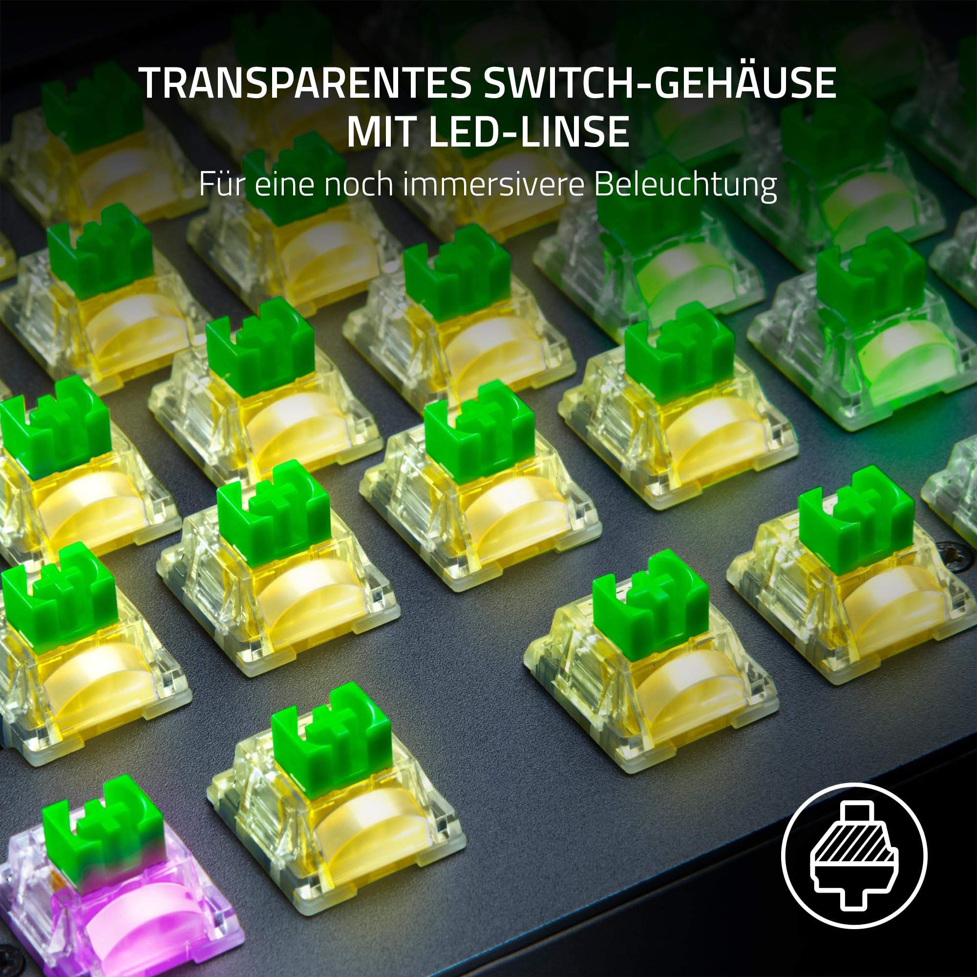 Razer Mechanical Switches Pack – Green Clicky Switch (3. Gen, Optimiert für Gaming, Transparentes Switch-Gehäuse mit LED-Linse, Lebensdauer von 100 Mil. Tastenanschlägen, 3-polige Anschlüsse)