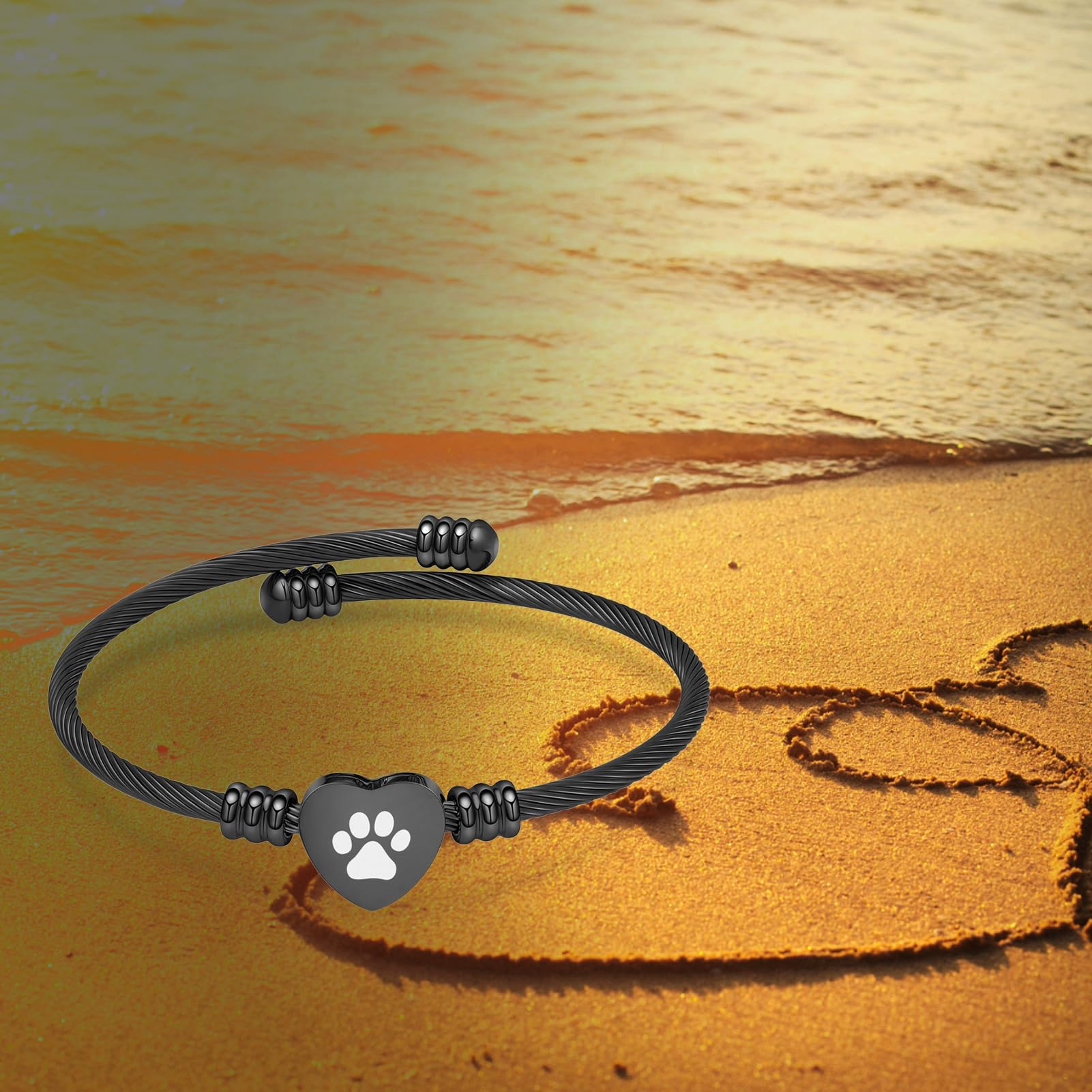 QGJNSGC Cremation Bracelet for Ashes Memorial Jewelry Stainless Steel Pet Paw Heart Shape Urn Pendant Bangle Loved Ones Funeral Ashes Holder Keepsake Gift - Image 4