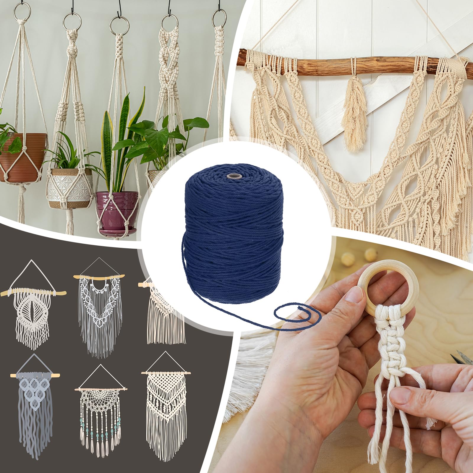 QUARKZMAN 4 Capi Cordino Macramé Naturale 3mm x 328 Iarde Blu Navy