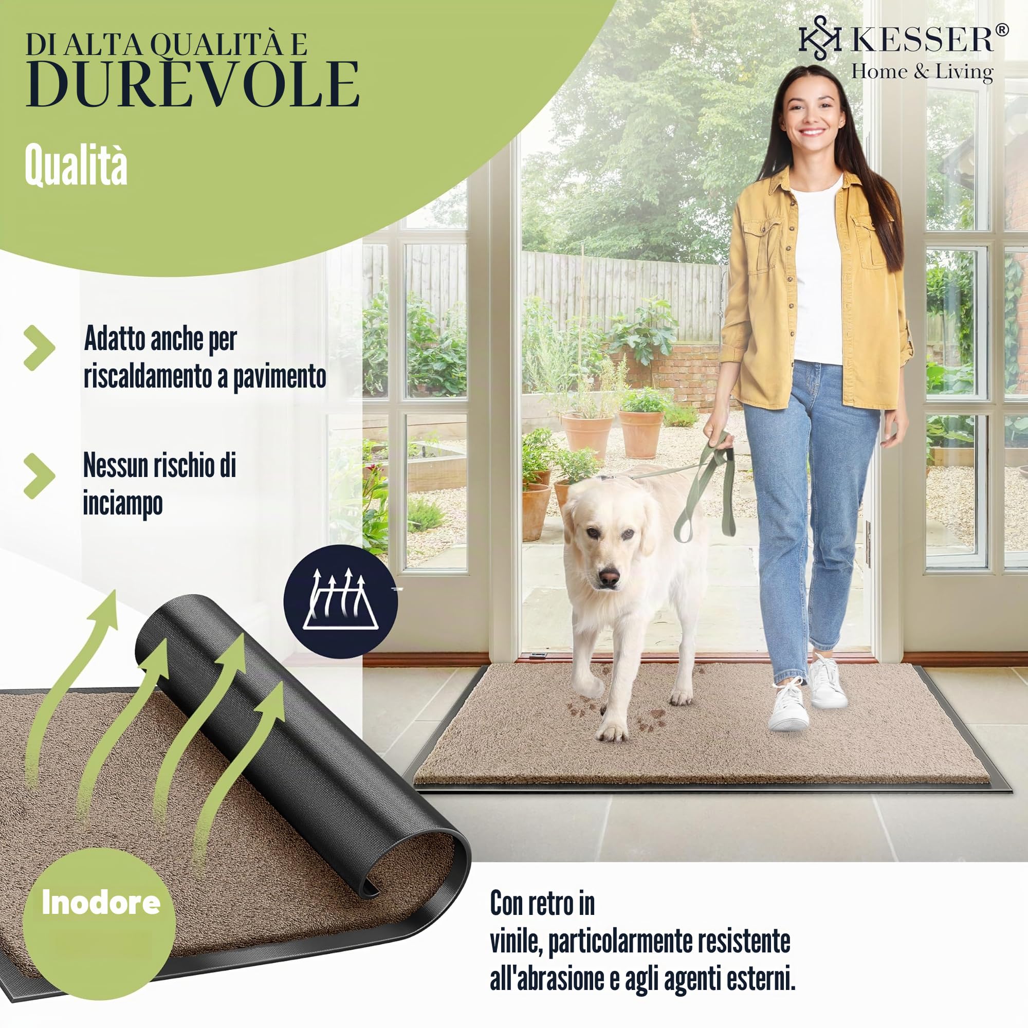 KESSER Zerbino antiscivolo, per interni ed esterni, lavabile e resistente alle intemperie, 7 mm di spessore e 3,2 kg/m², per ingresso della porta, tappeto per ufficio e antisporco, zerbino