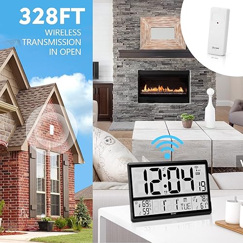 Miniatura 3 de Reloj atómico DOVEET-Reloj de pared digital que nunca necesita configuración fácil de leer fácil de configurar temperatura interior y exterior