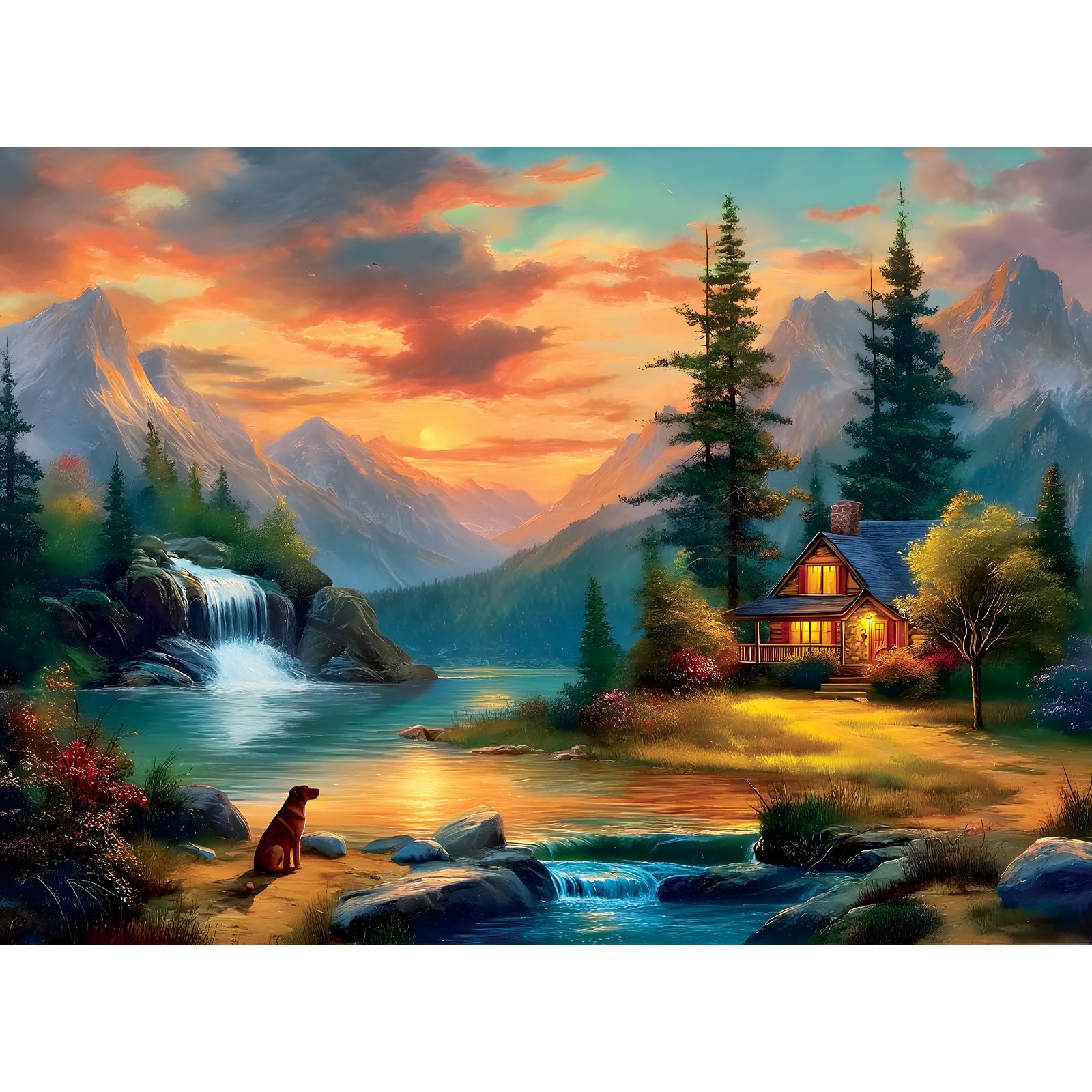 500 Piece Puzzle for Adult,Mountain Cabin by a Lake Jigsaw Puzzle for Adult Senior,Large Piece Puzzle with HD Print & Poster,nterlock Perfectly Frameable,Challenging Family Game Great Gift,20.5 x 15In