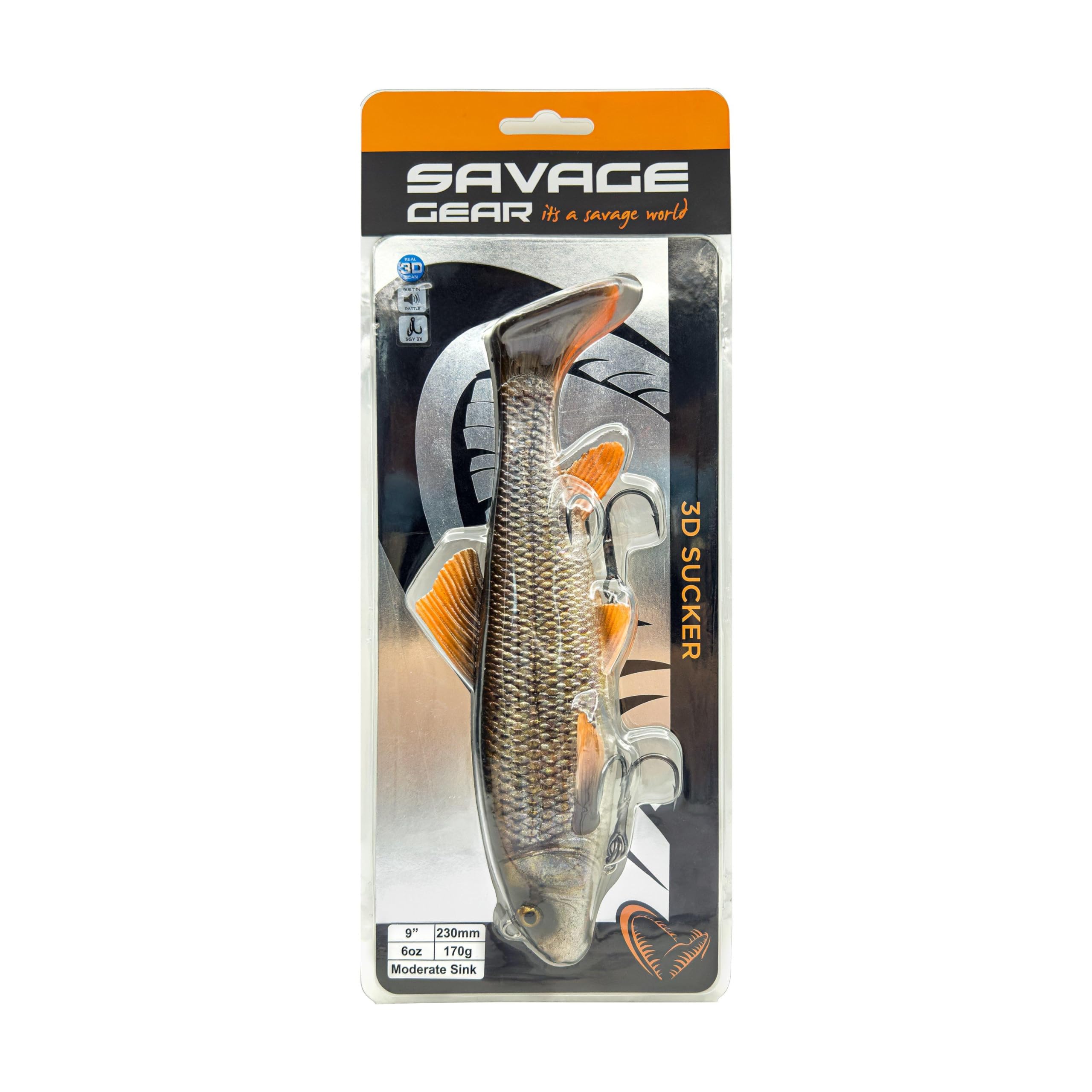Savage Gear Przynęta wędkarska słodkowodna, przyssawka 3D, czarna/pomarańczowa, 30,5 cm, idealna na piżmo, szczupaki i sandacze