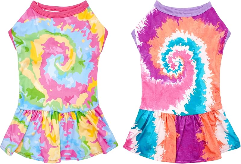Vestido Tie Dye para Cães com Tecido Leve e Elástico JpGdn Rosa e Roxo XXL, Pacote com 2
