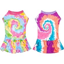 2PCS Tie Dye Dog Dresses for Large Dogs Skirts Pink Purple Sundress L